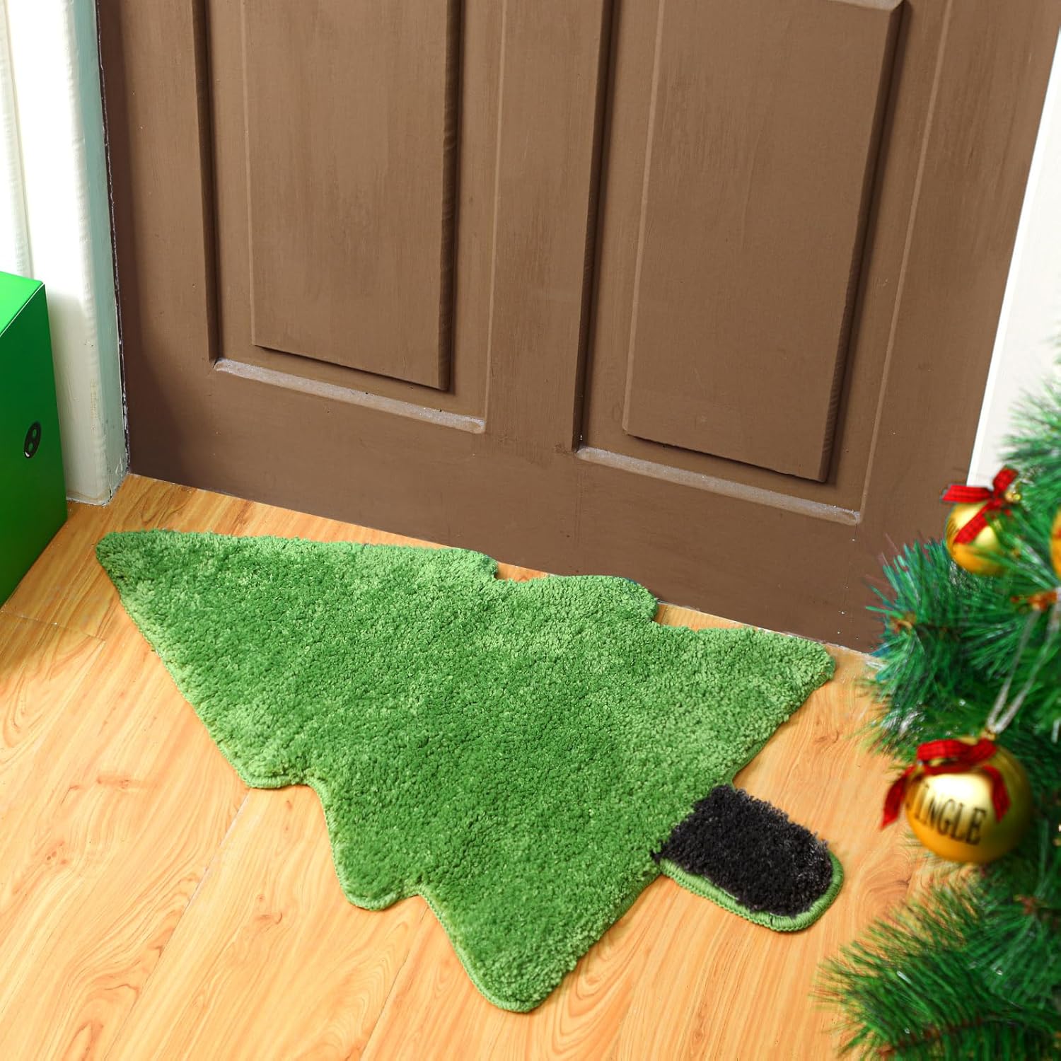 Tinideya Alfombra de baño de árbol de Navidad para niños, 28 x 20 pulgadas, tapete de baño para bañera, árbol de Navidad, tapete de baño verde,