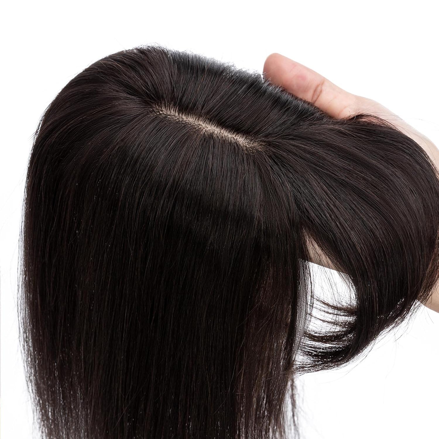 S-noilite Toppers para el cabello para mujer, con flequillo, 8 pulgadas, base de seda negra natural #1B, clip en la parte superior para mujeres con