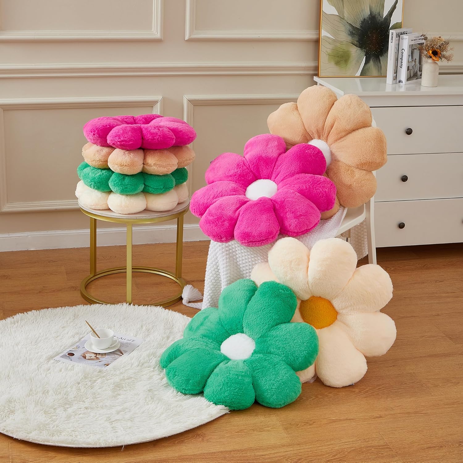 Cojín decorativo de 21.6 pulgadas con diseño de flores rosas profundas, para niñas y adultos