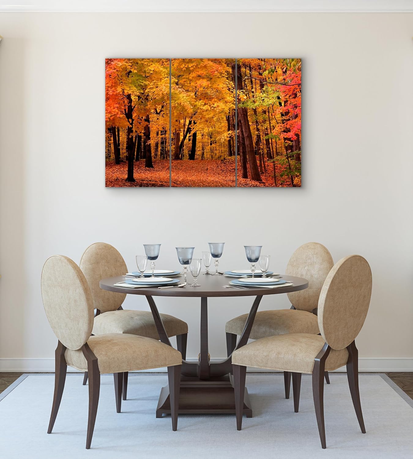 Decoración artística de pared de bosque, juego de 3 piezas, decorativo enmarcado para otoño, árbol, lienzo, múltiples paneles divididos para sala de
