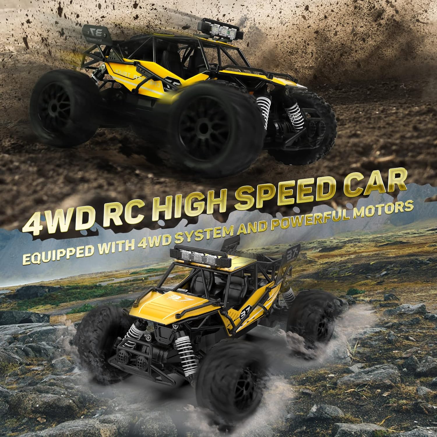 Auto a control remoto a escala 114 todo terreno RC Car 4WD 25KMH Modelo de alta velocidad 2.4GHz Racing Sport Toy Car para adultos, niños y niñas,
