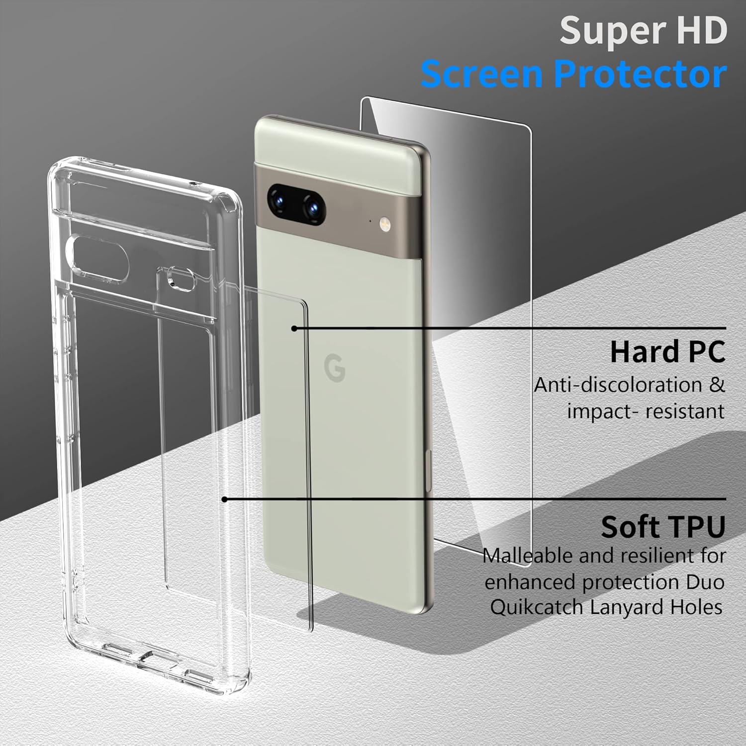 Funda diseñada para Google Pixel 7, funda para Google Pixel 7 con protector de pantalla de vidrio templado, compatible con carga inalámbrica,