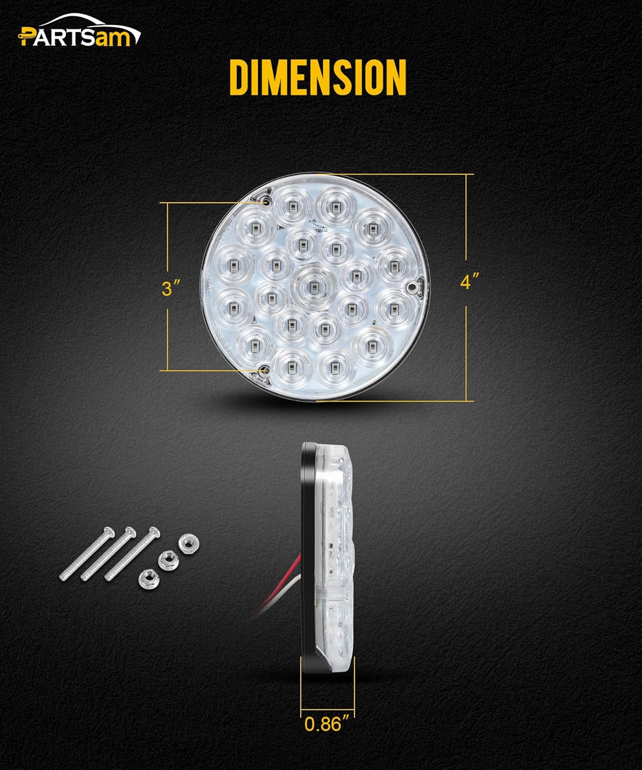 Partsam Luz trasera redonda de 4 pulgadas, 21-2835 LED, luces auxiliares azules, luz de carga de carga con 1156 zócalo TPE, lente transparente de