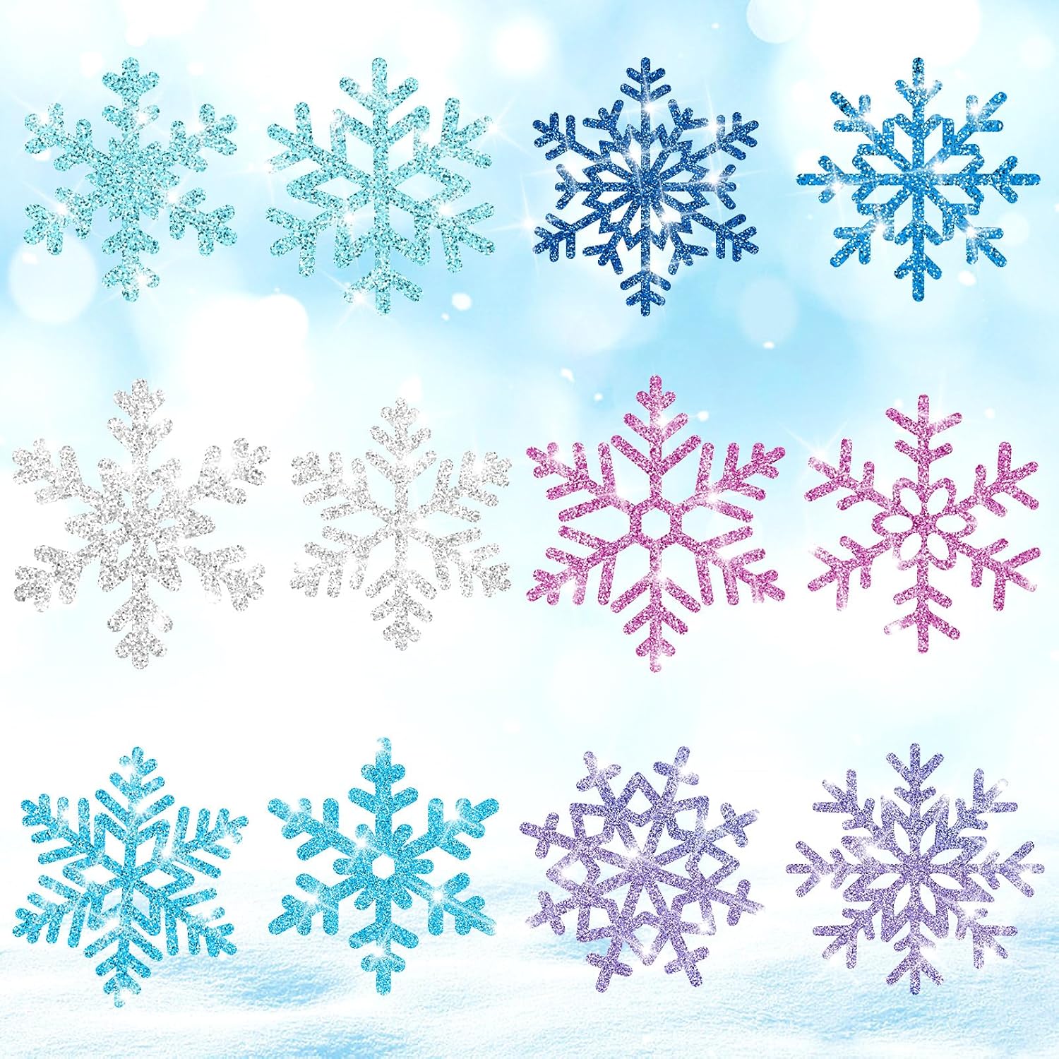 Zonon 48 piezas de recortes de copo de nieve para decoración de invierno y Navidad, recortes de papel de copo de nieve con puntos de pegamento para