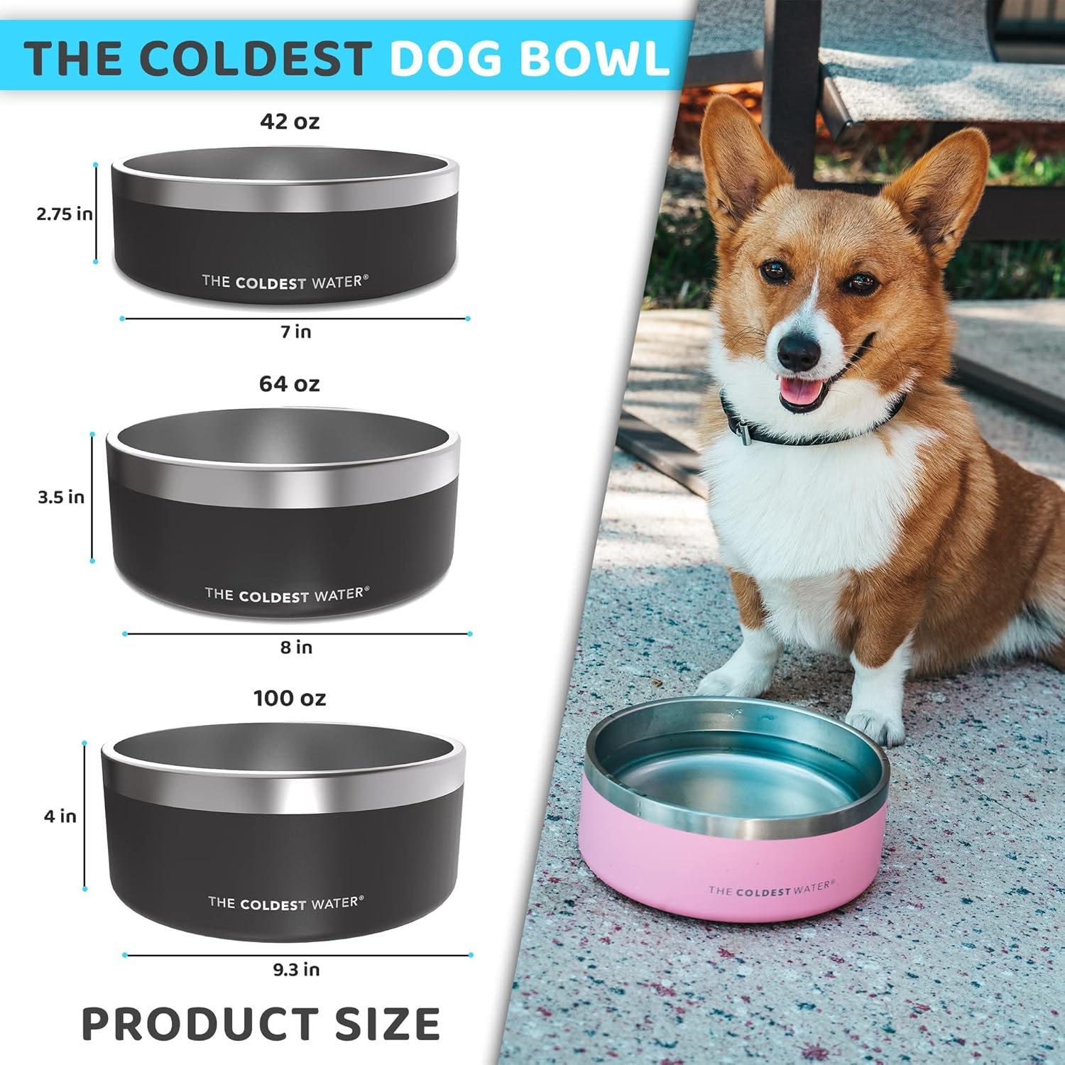 The Coldest Dog Bowl – El plato de alimento para perro que conserva la comida más fresca, es duradero, antideslizante, de acero inoxidable, doble