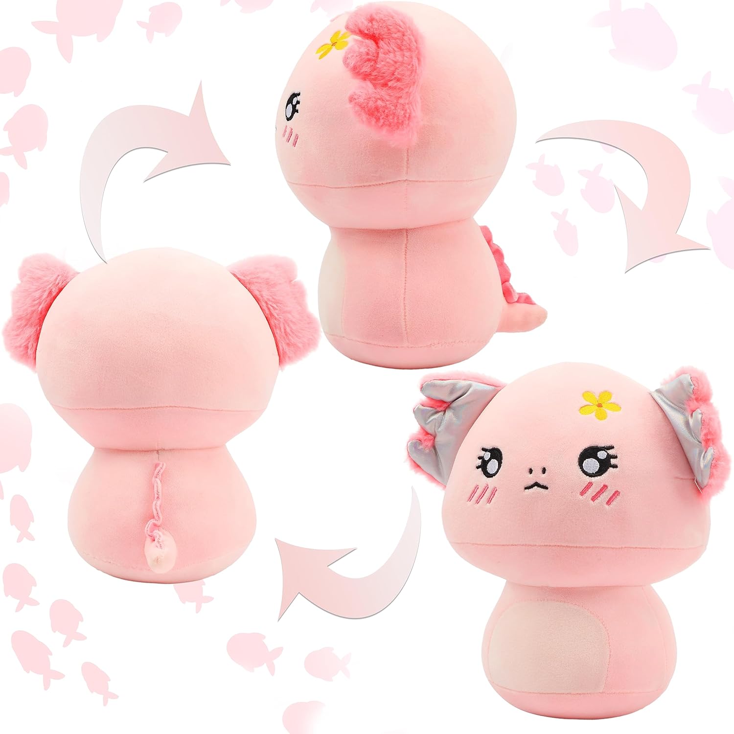 Cuteoy Almohada de ajolote de peluche de hongo, diseño de flor y ajolote, juguetes de peluche, muñecas suaves y lindas, regalos para niños pequeños,