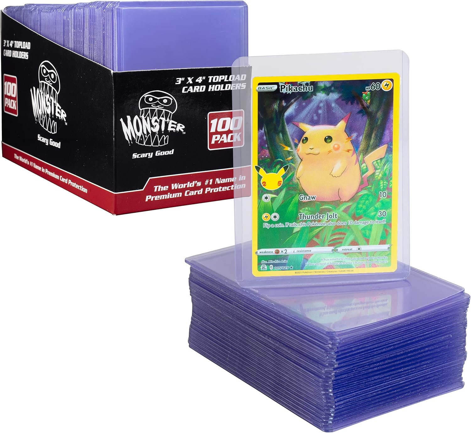 Monster Top Loaders para tarjetas coleccionables  100 unidades de 3 x 4 pulgadas, protector de tarjetas de plástico duro transparente compatible con