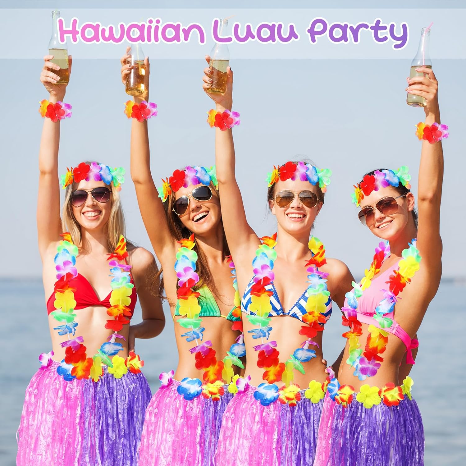 12 juegos de falda elástica de hierba de bailarina hula hawaiana Luau hierba faldas de flores conjunto de disfraz para niños fiesta Luau