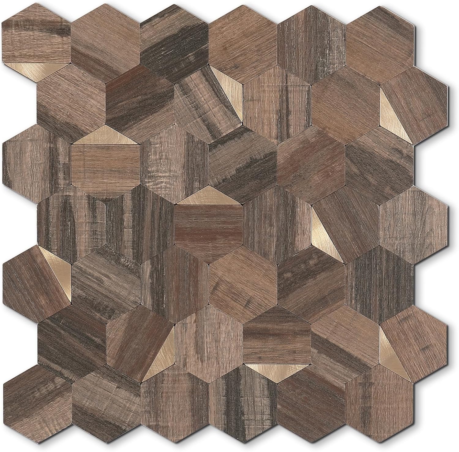 Tilingview 10 azulejos hexagonales para cocina, mosaico de metal de PVC autoadhesivo para cocina, baño, sala de estar, decoración del hogar (12 x 12