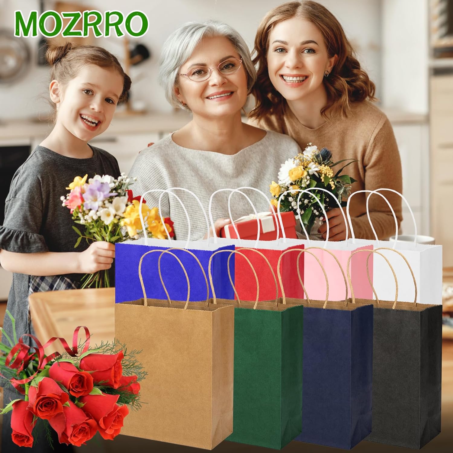 Paquete de 100 bolsas de regalo negras de 10.5 x 8.5 x 4.5 pulgadas, bolsas de papel con asas, bolsas de papel, bolsa de regalo de cumpleaños,
