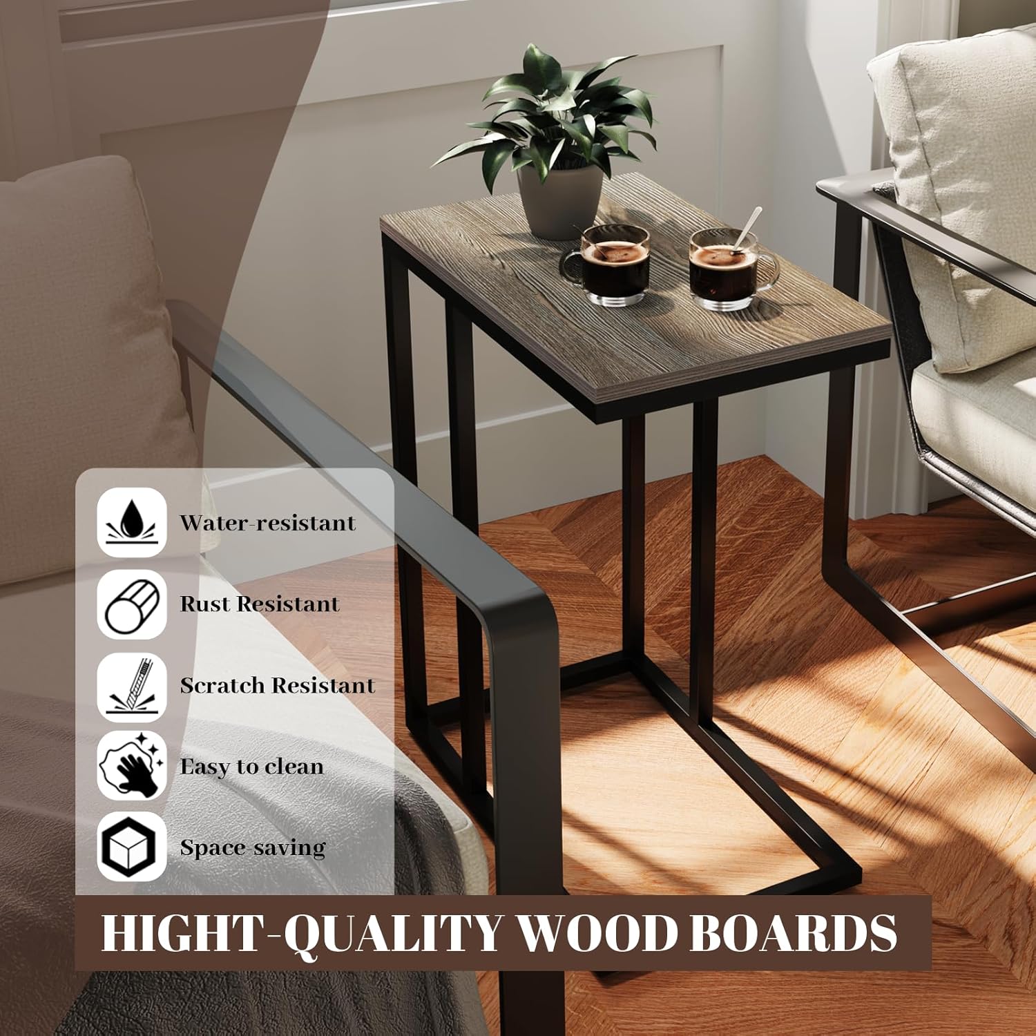 MAXTOWN – Mesa auxiliar en forma de C, mesa auxiliar pequeña para espacios pequeños, mesa de sofá para sala de estar, dormitorio, mesa auxiliar