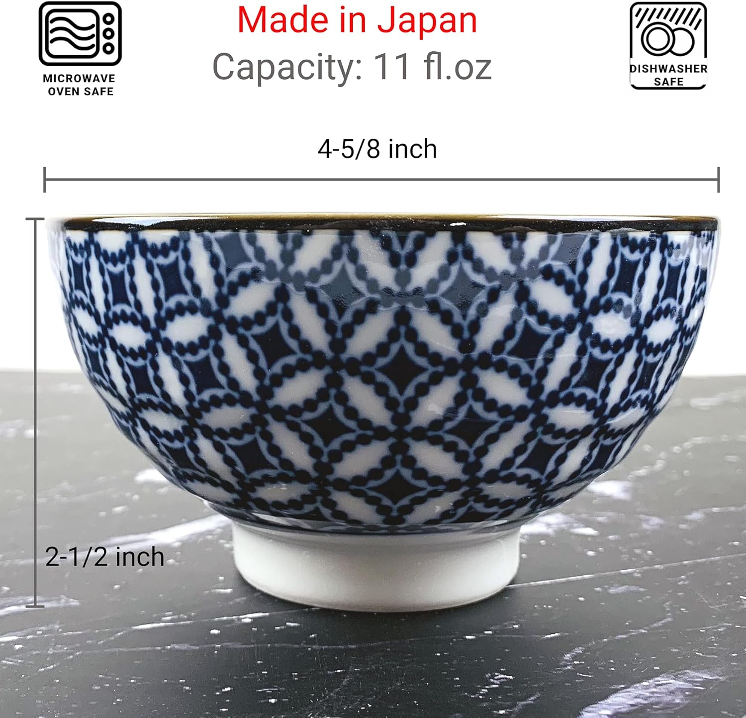 JapanBargain 4686 – Juego de 5 cuencos de arroz de porcelana japonesa, cuencos de sopa Miso con patrón tradicional de inspiración japonesa, ensalada