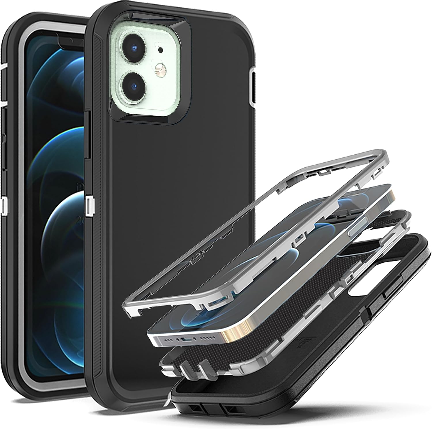 YmhxcY Funda para iPhone 12 y iPhone 12 Pro, a prueba de golpes, a prueba de caídas, a prueba de polvo, a prueba de caídas, 3 capas, duradera, funda