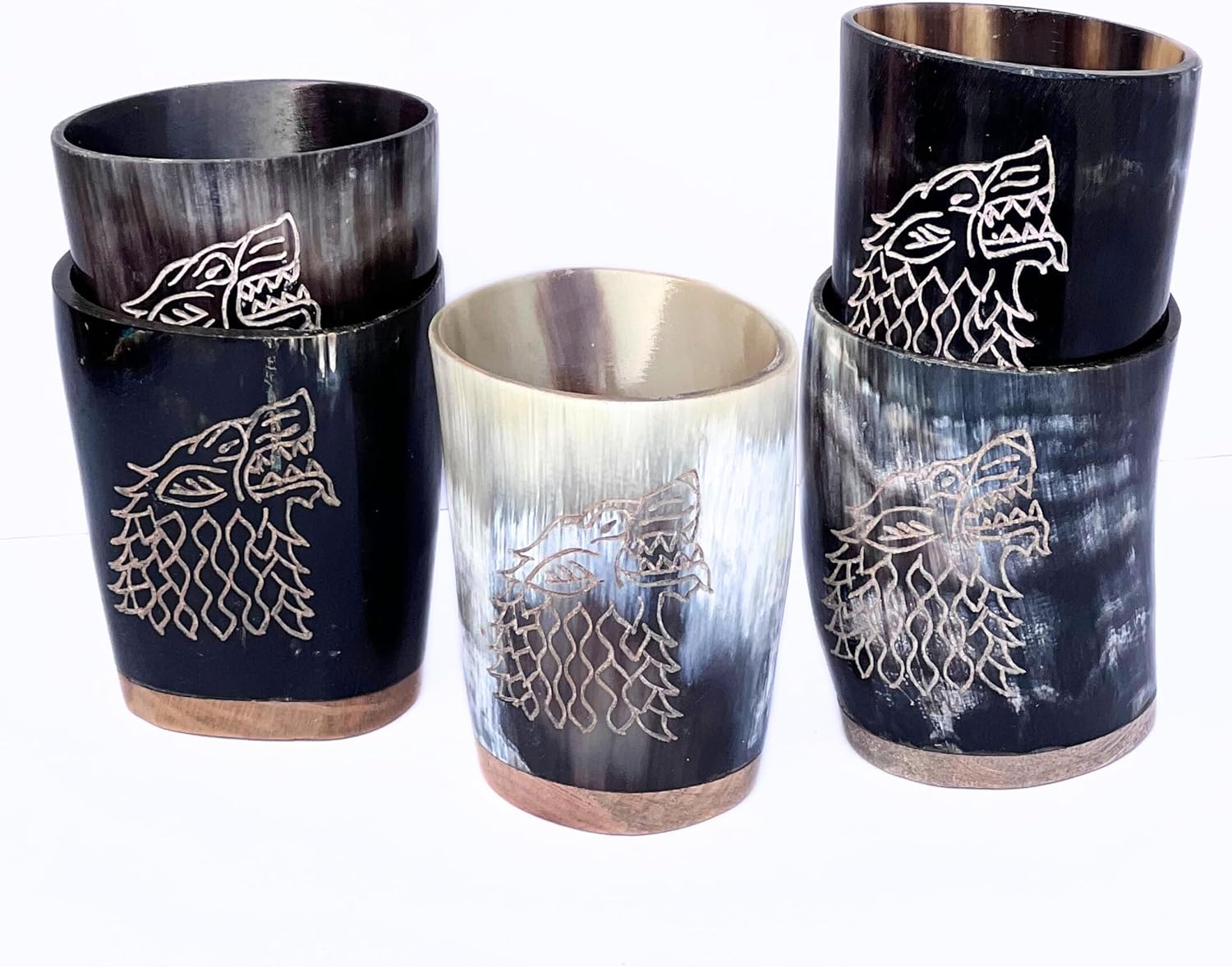 Juego de 5 vasos vikingos para beber cuerno Mead Ale y cristalería medieval ceremonial