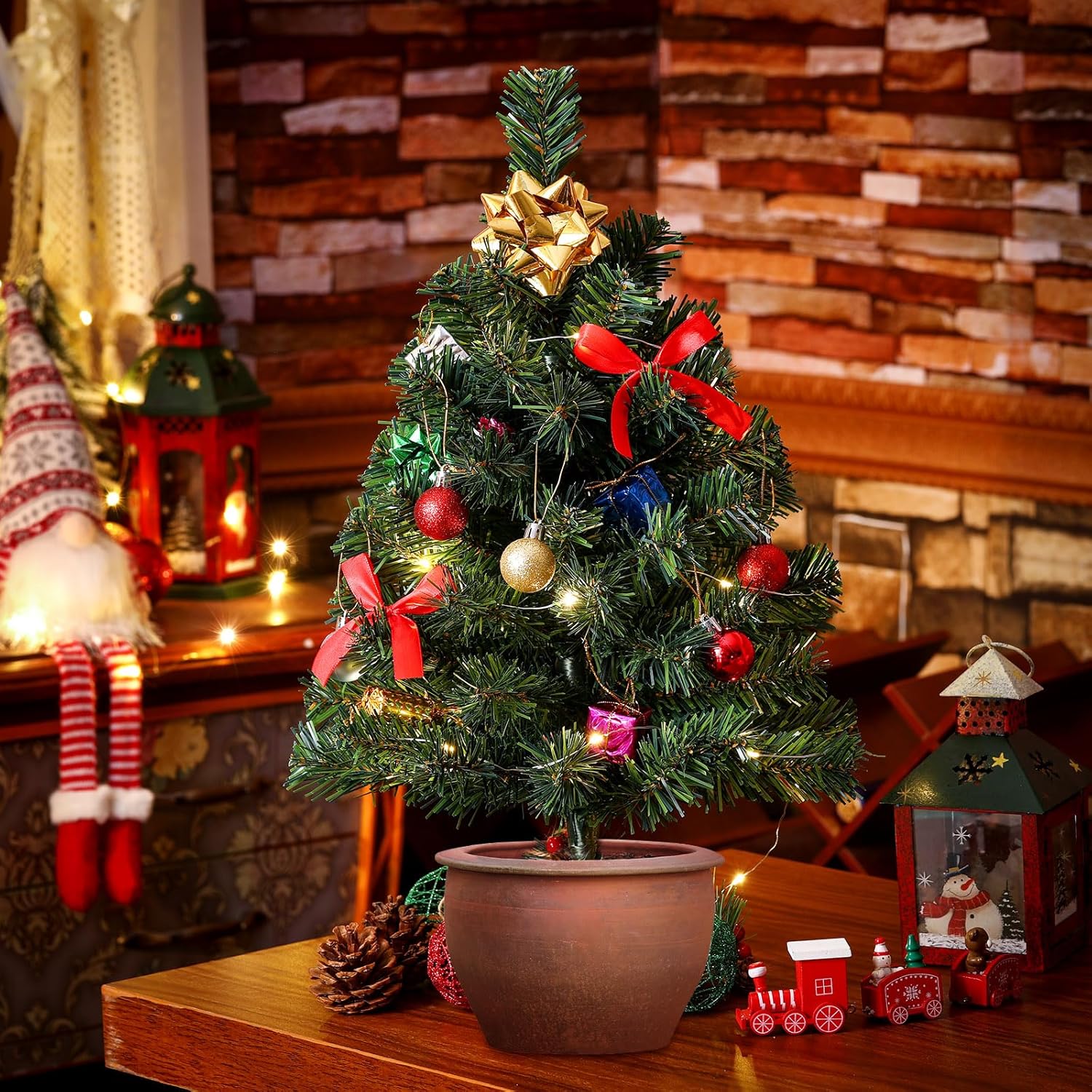 Hiboom 4 piezas de árbol de Navidad artificial de 24 pulgadas, estaca de jardín de Navidad, impermeable, verde, decoración de Navidad para