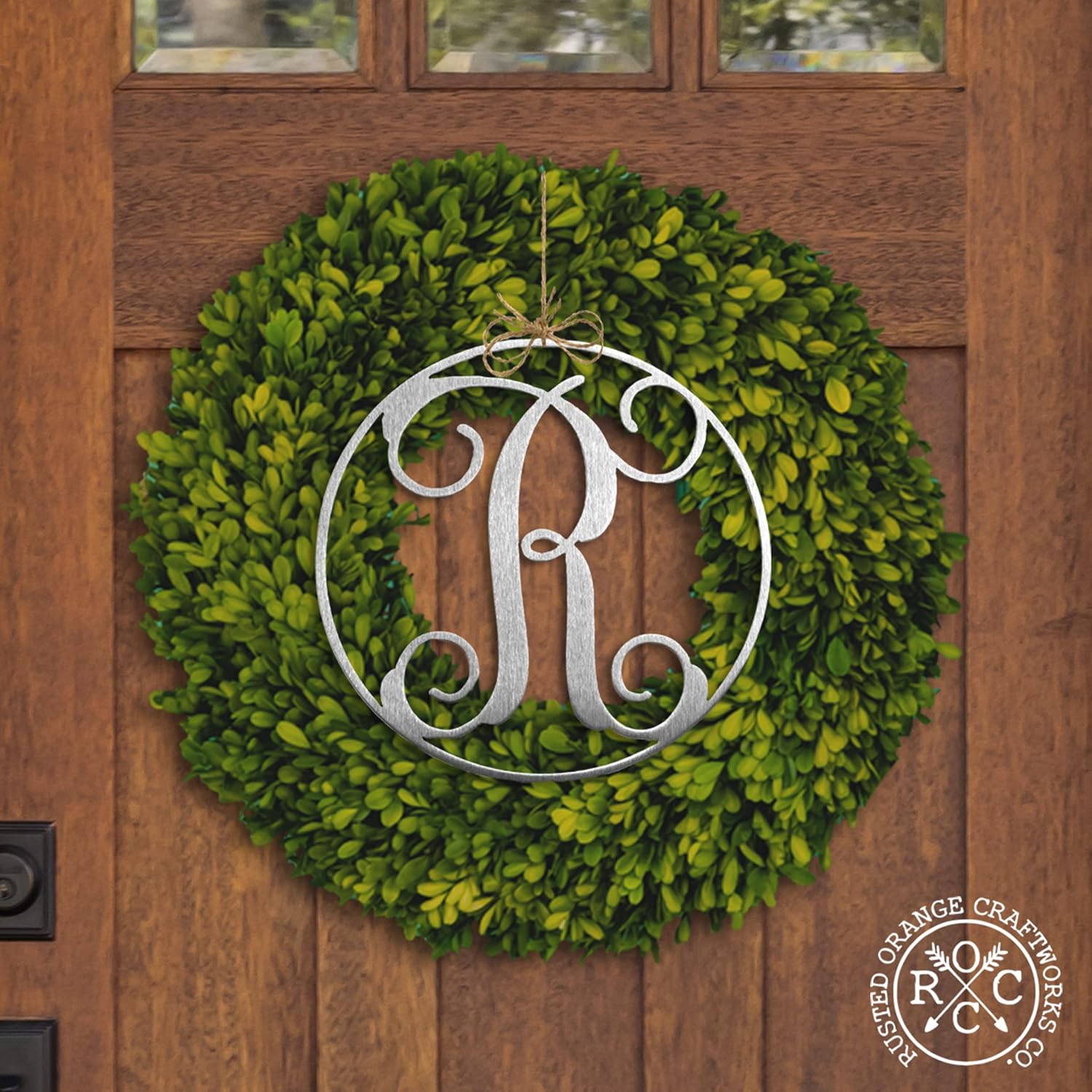 Rusted Orange Craftworks Co. ROCC – Monograma de decoración de letras de metal de M de 10 x 10 pulgadas para pared o puerta, letreros rústicos