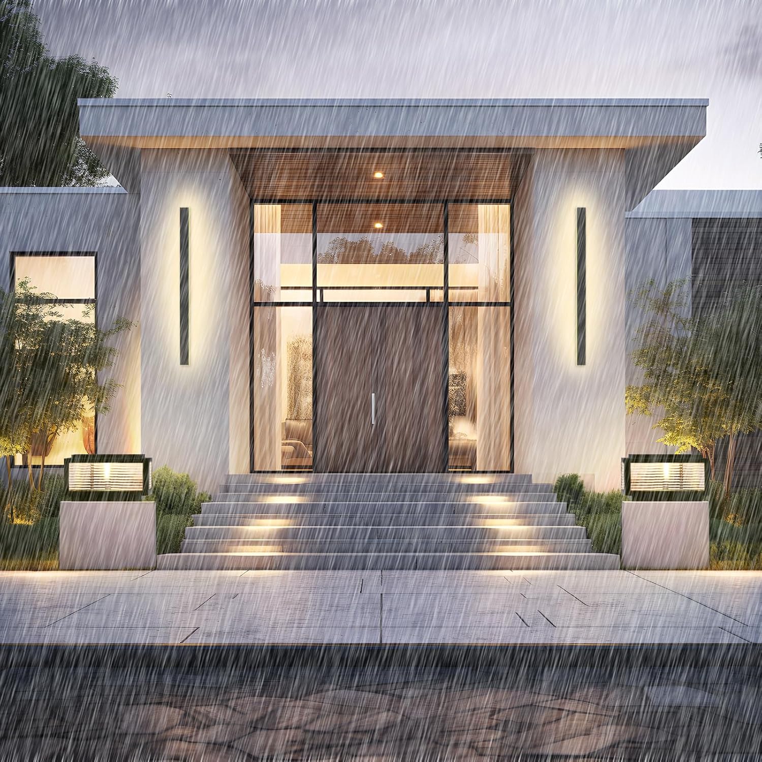 Lámpara LED moderna de pared para exteriores, aplique de pared LED impermeable, lámpara de pared rectangular negra, elegante aluminio de aviación