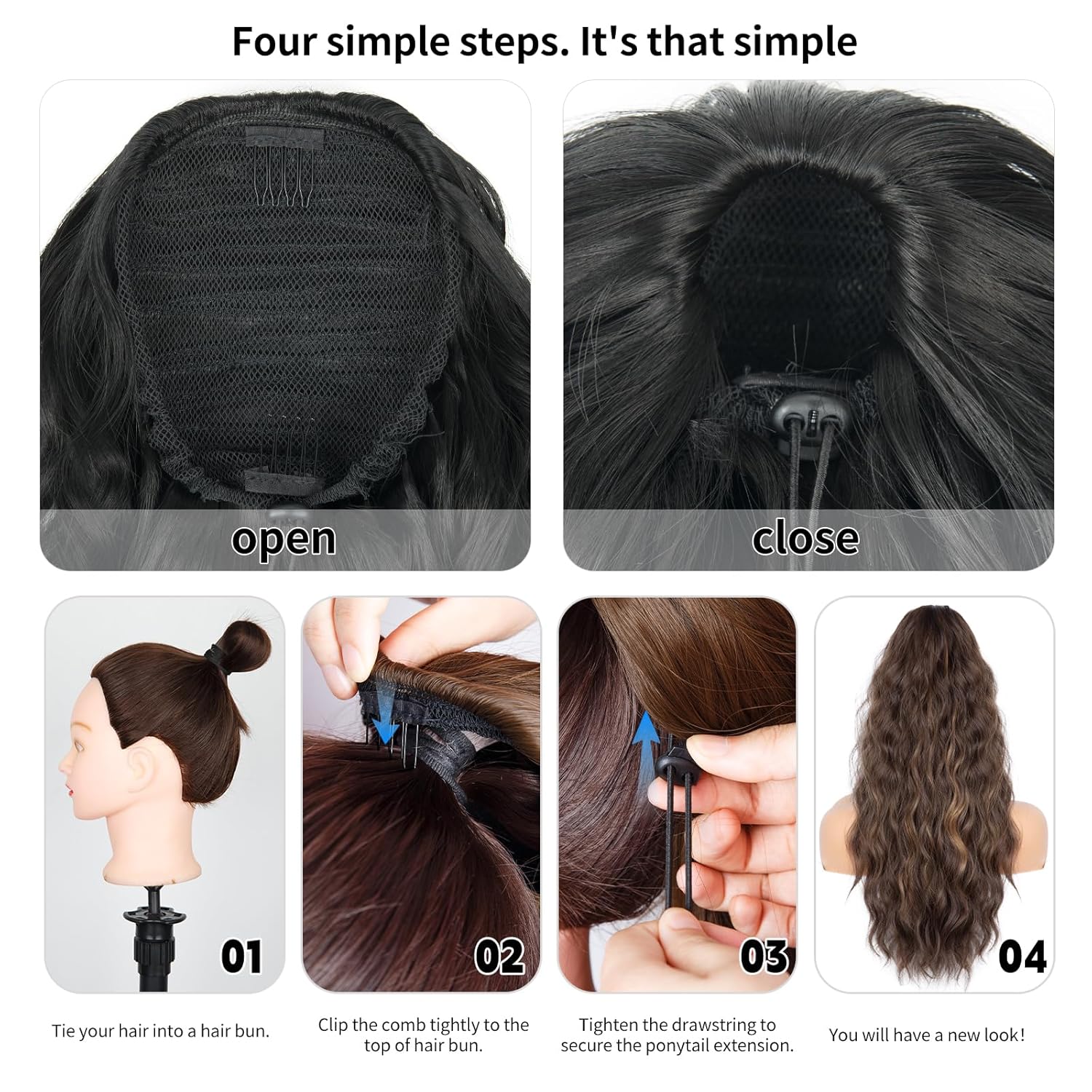 Cola de caballo con cordón para mujer, extensión de cola de caballo de 26 pulgadas de largo, extensiones de cabello sintético suave, extensión de