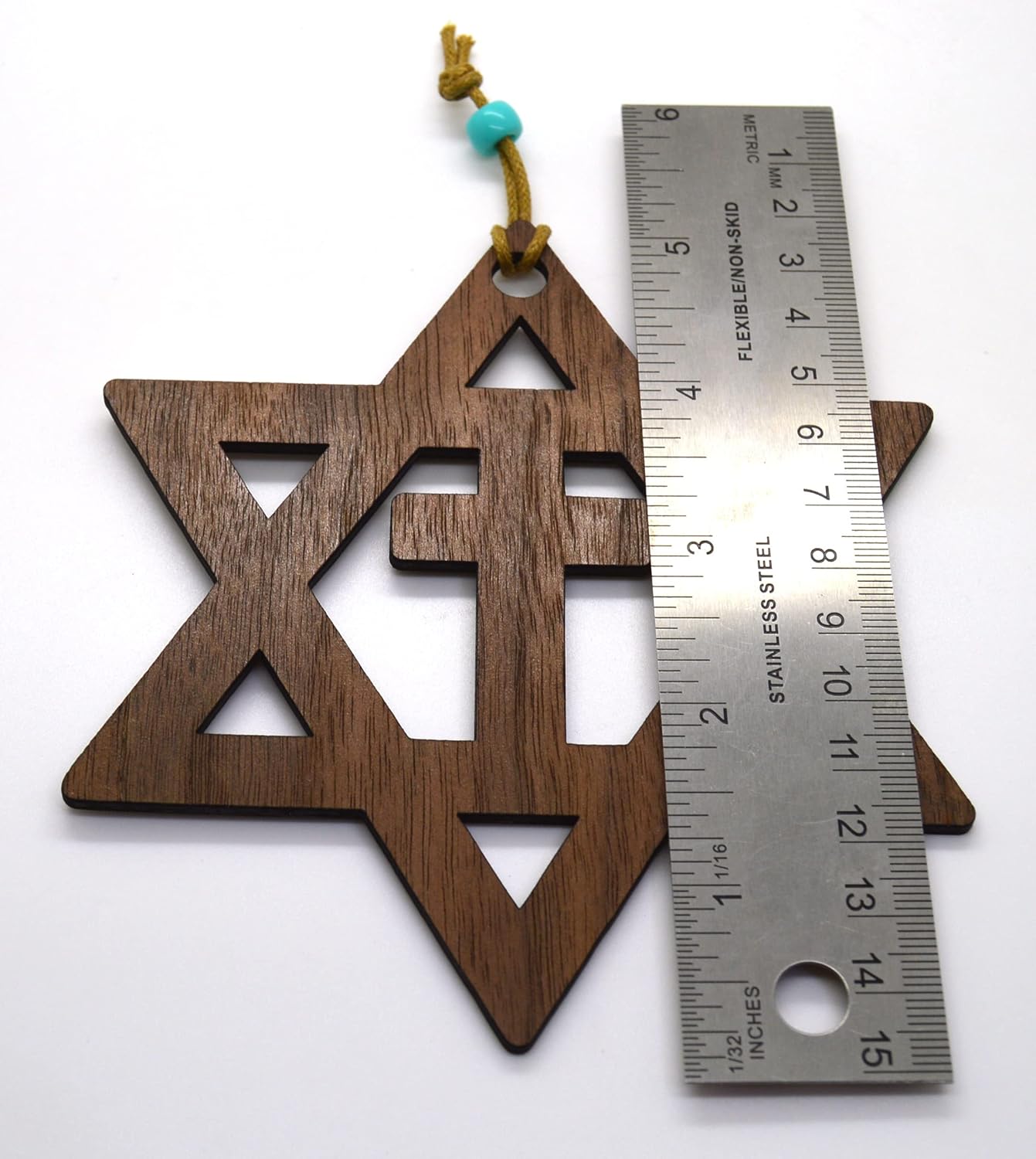 Star of David with the cross walnut or Basswood wooden cutout ornament wall art 5″ Messianic Jewish gift (Brown)