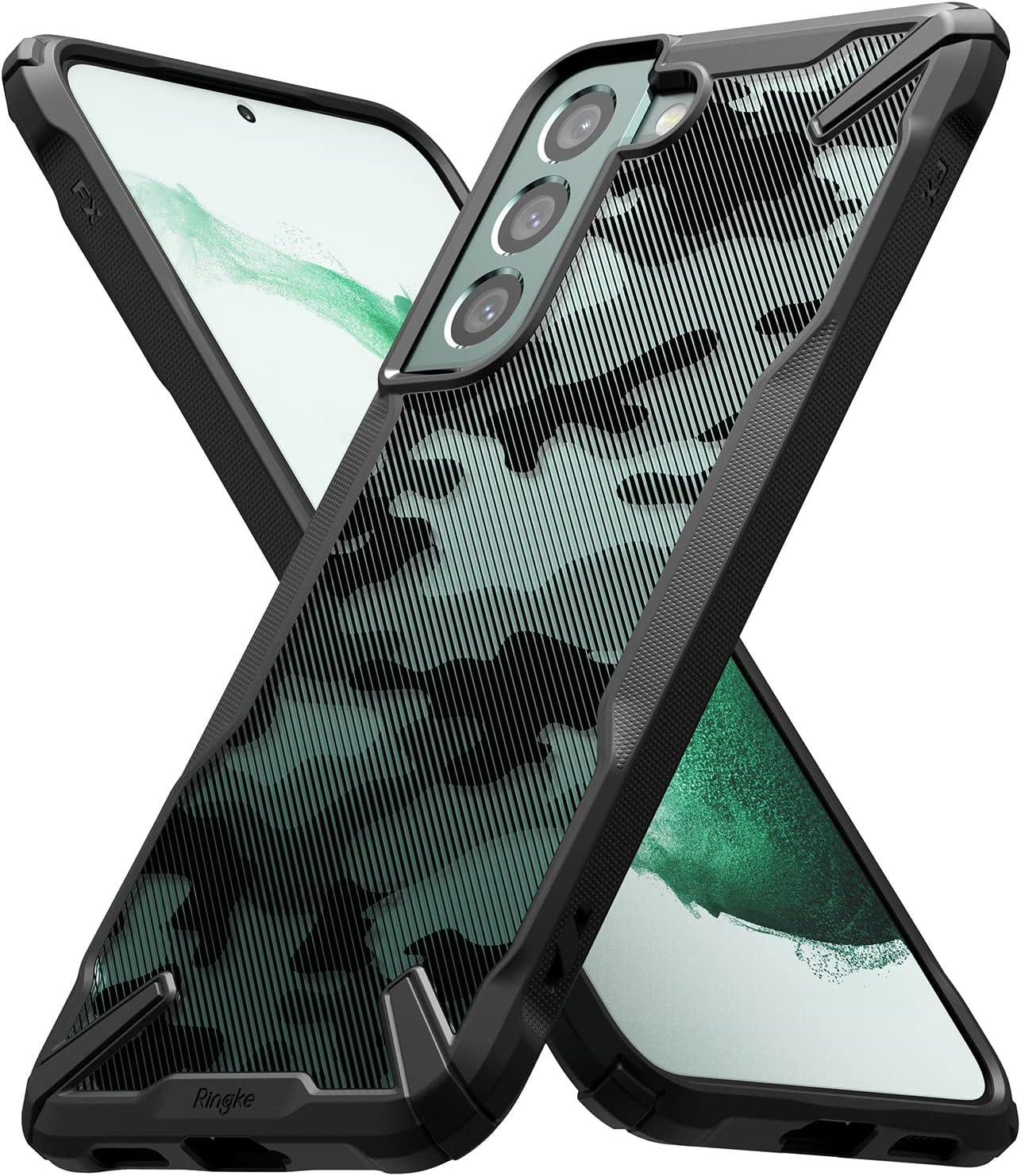 Ringke Fusion-X – Funda compatible con Samsung Galaxy S22 Plus 5G (2022), parte trasera dura de camuflaje con funda protectora lateral mejorada a