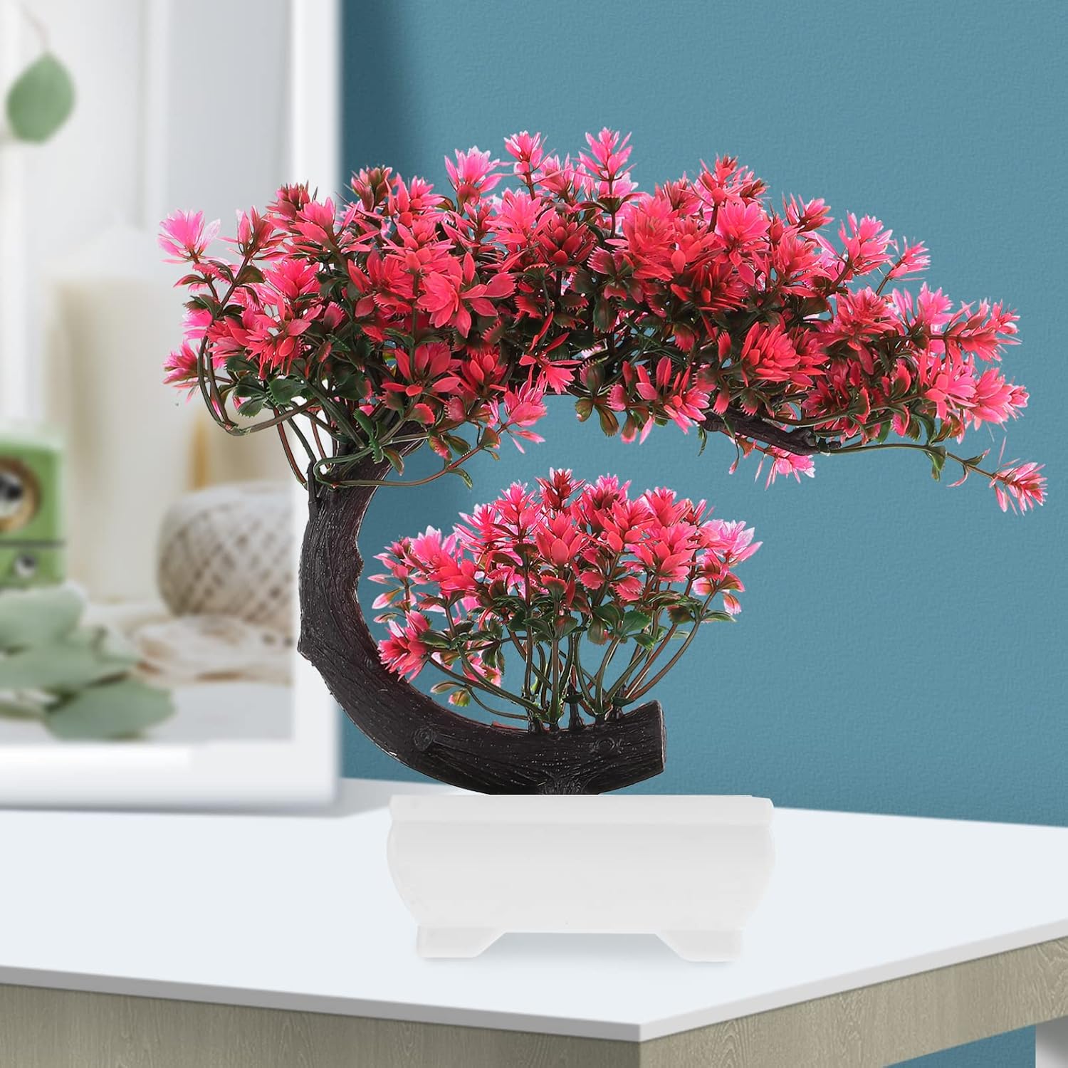 Operitacx Árbol bonsái artificial de simulación de flores para decoración de bonsái, plantas falsas pequeñas de interior, decoración para el hogar,