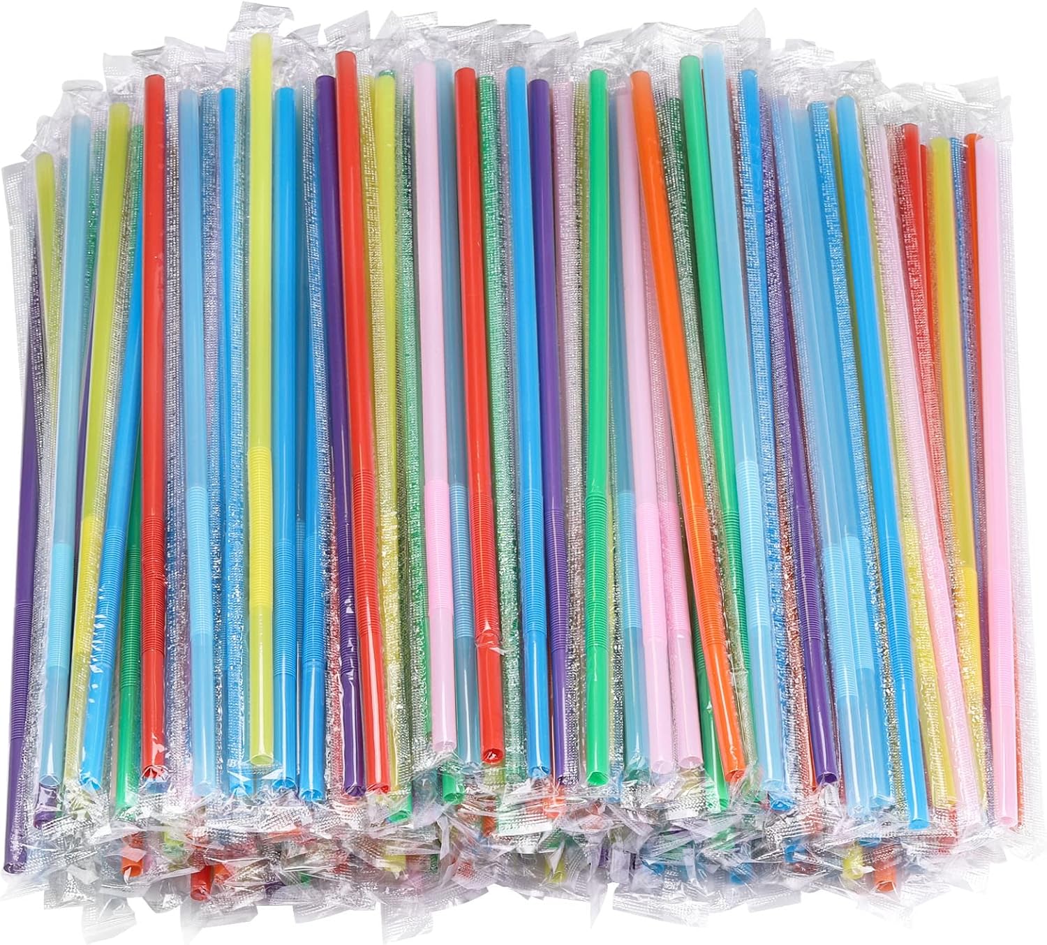 200 popotes flexibles de plástico para beber, paquete individual de 10.2 pulgadas, extra largas, coloridas, desechables, flexibles, para fiesta,