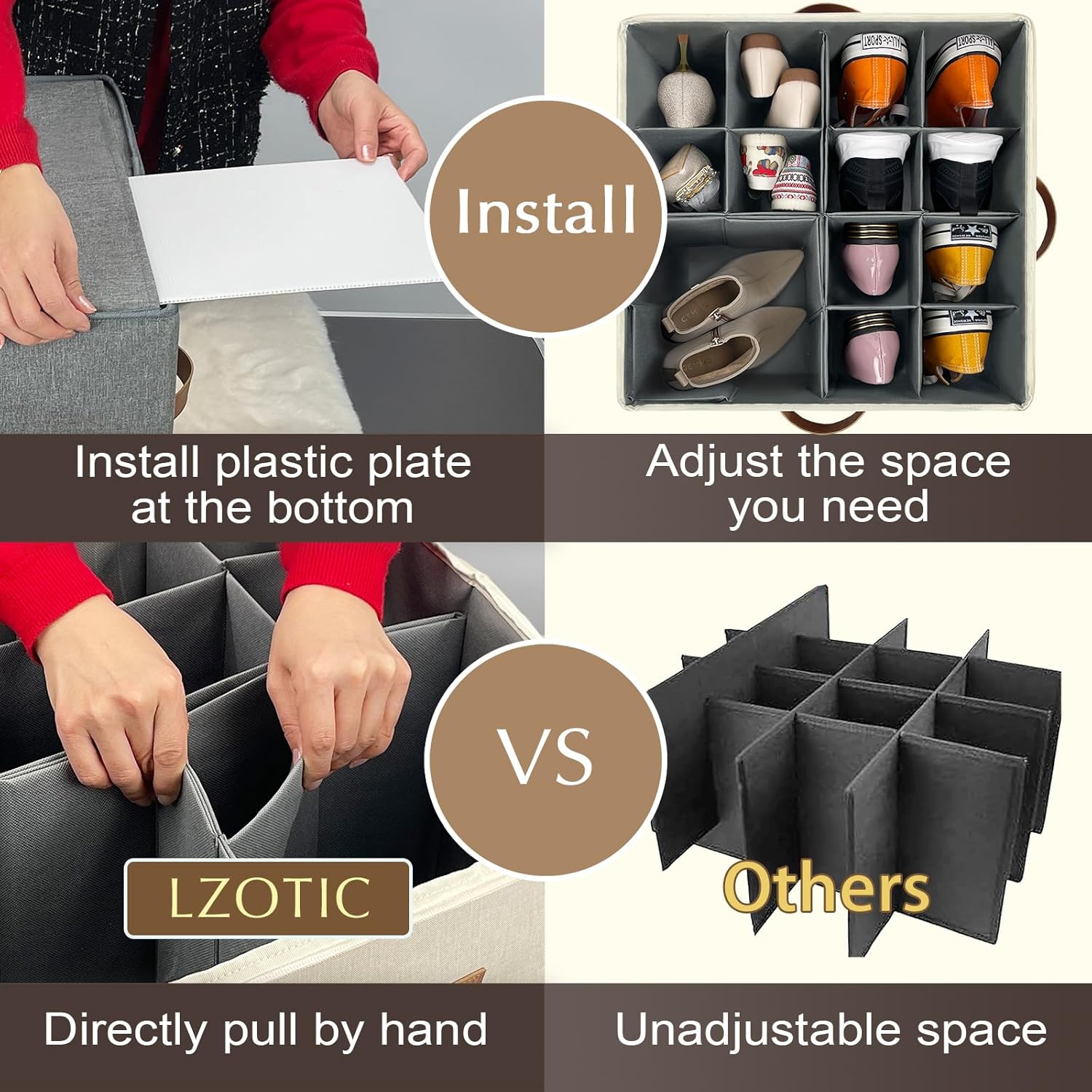 Organizador de zapatos para armario, contenedores de almacenamiento ajustables para zapatos, grandes contenedores plegables de almacenamiento de