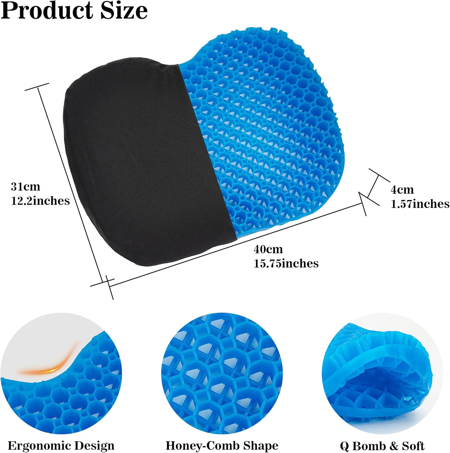 Kayak Seat Cushion, Anti Slip Gel Seat Cushion for Long Sitting on Boat, Canoe, Sup, Chair