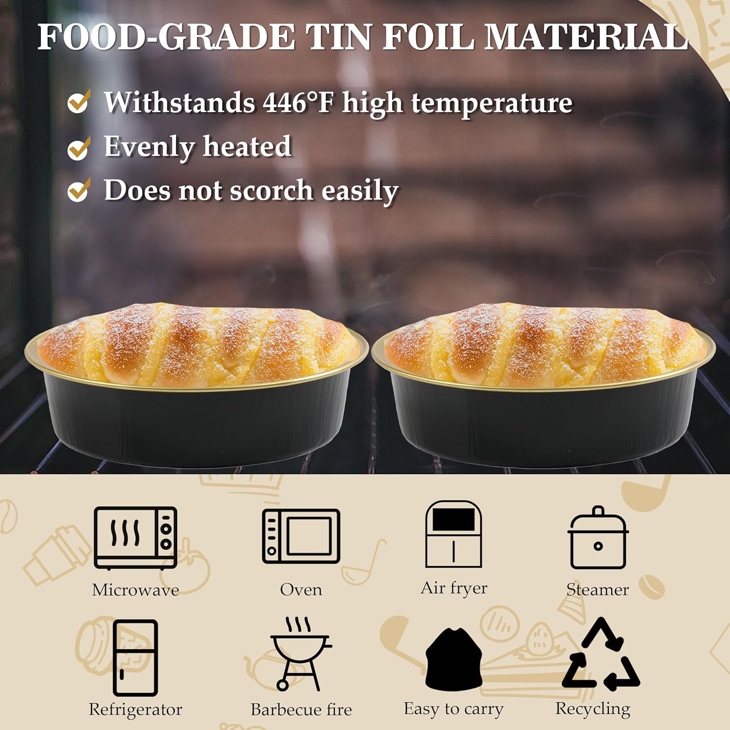 BAKINGPAK Mini moldes para pasteles con tapas, 50 unidades de papel de aluminio desechables de 7.2 onzas, moldes individuales para tartas de