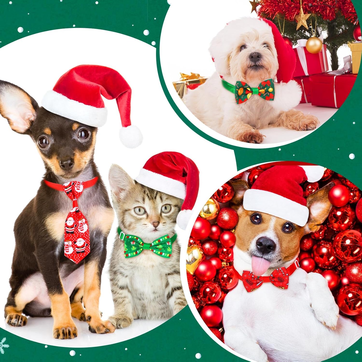 Chunful Juego de 150 corbatines de Navidad para perros y gatos, accesorios de aseo para perros pequeños y medianos (Santa Claus)