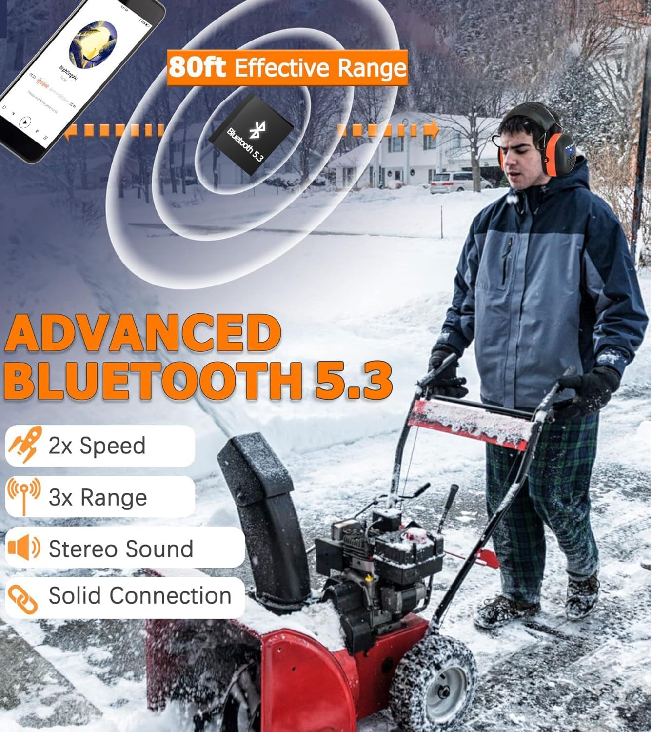PROHEAR 037 Paquete de 2 auriculares Bluetooth 5.3 de protección auditiva con recargables, 30dB SNR de seguridad con reducción de ruido para
