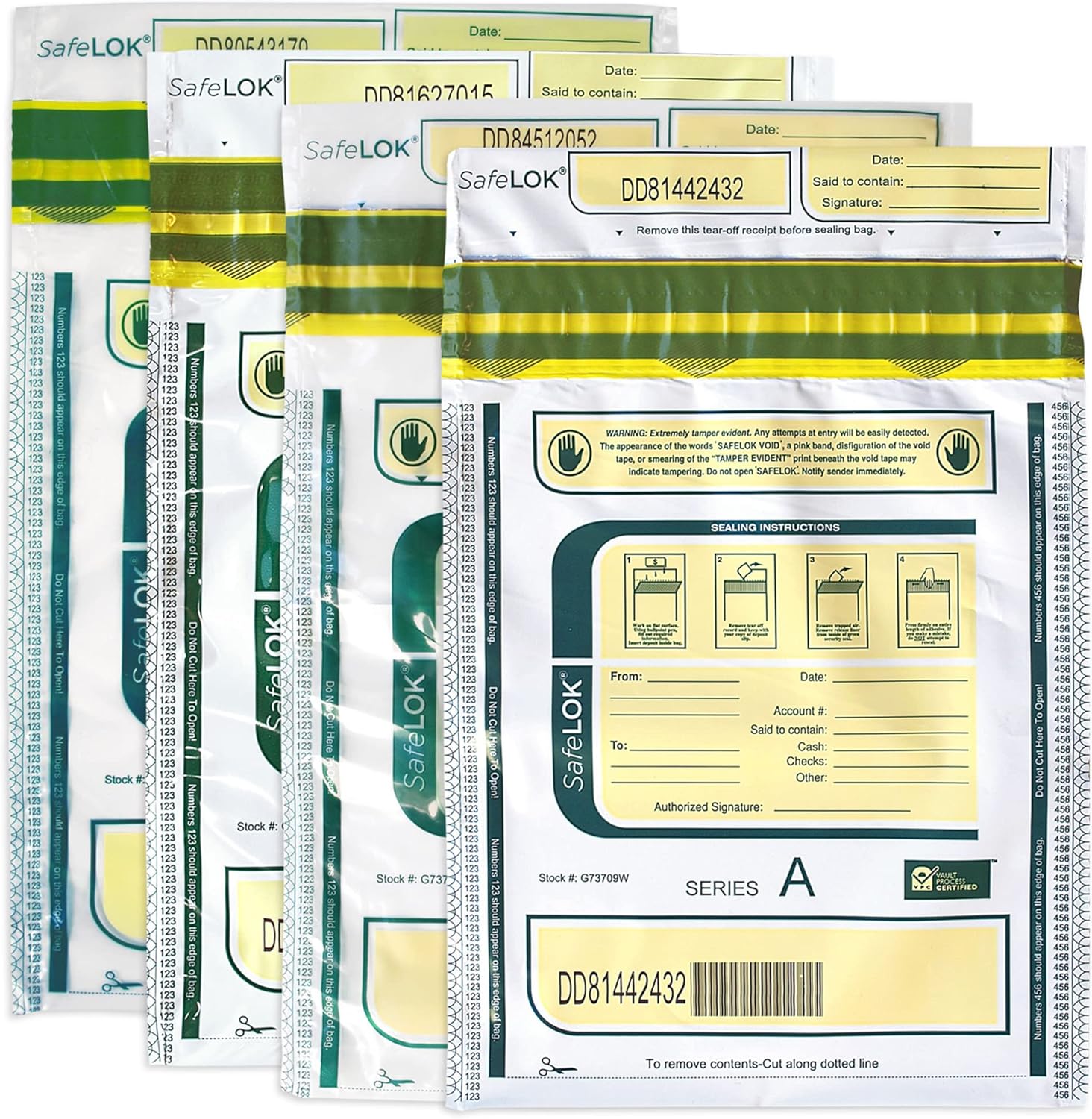ControlTek SafeLok 585088 – Bolsa de 500 unidades, transparente con bolsillo, 500 bolsas de depósito a prueba de manipulaciones, bolsillo exterior