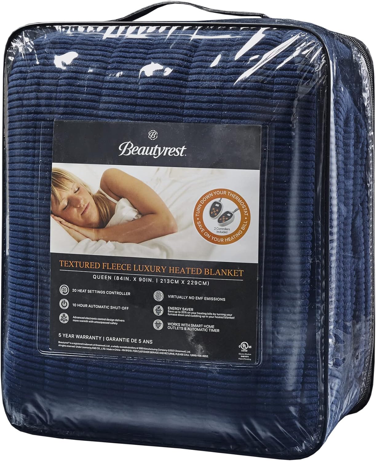 Beautyrest Manta eléctrica de microforro polar ultrasuave con textura acanalada, acogedora y cómoda para clima frío, calentamiento rápido, apagado