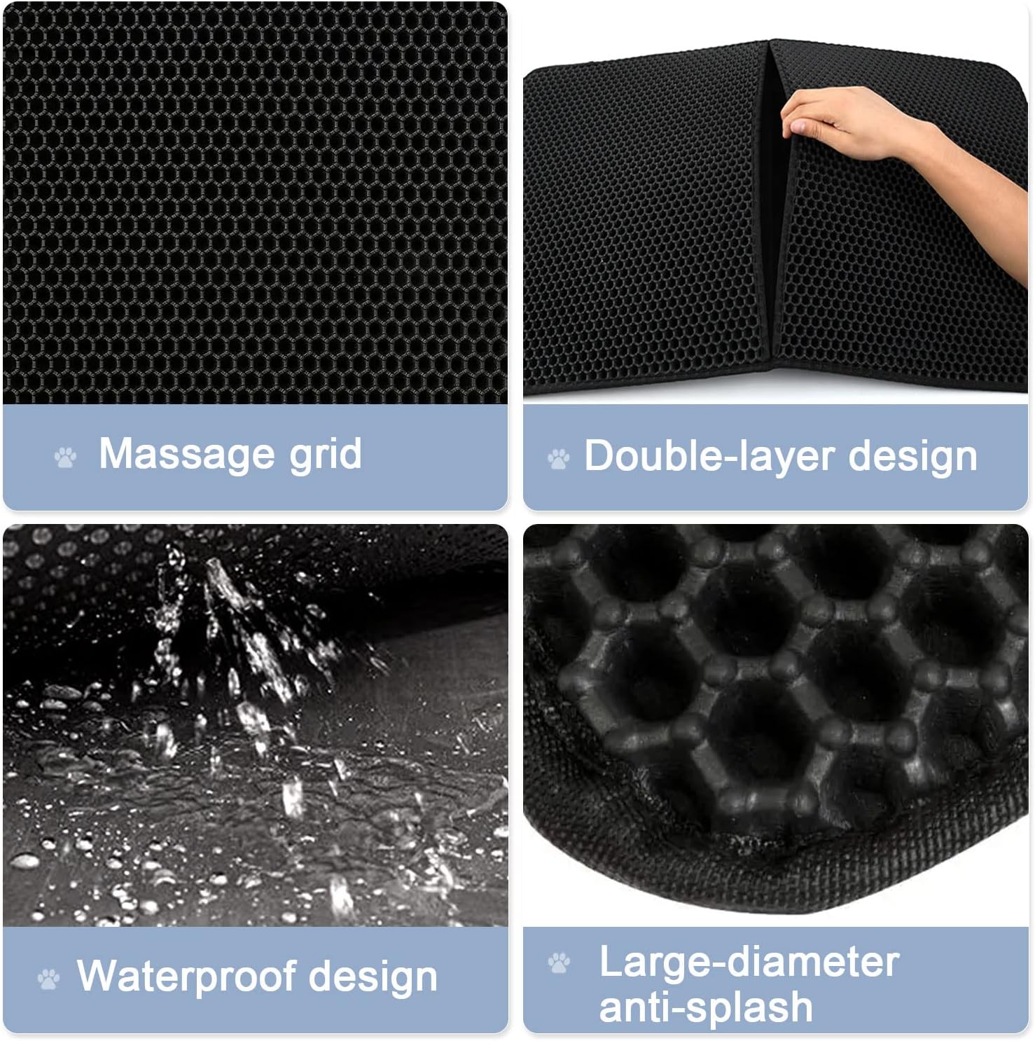 Tapete para arena para gatos, tapete para atrapar arena, diseño de doble capa de panal de abeja, impermeable, a prueba de orina, lavable, fácil de
