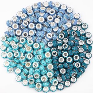 200 cuentas espaciadoras europeas de agujeros grandes, cuentas de artesanía europeas azules con diamantes de imitación, cuentas de jardín de hadas 200 cuentas espaciadoras europeas de agujeros grandes, cuentas de artesanía europeas azules con diamantes de imitación, cuentas de jardín de hadas