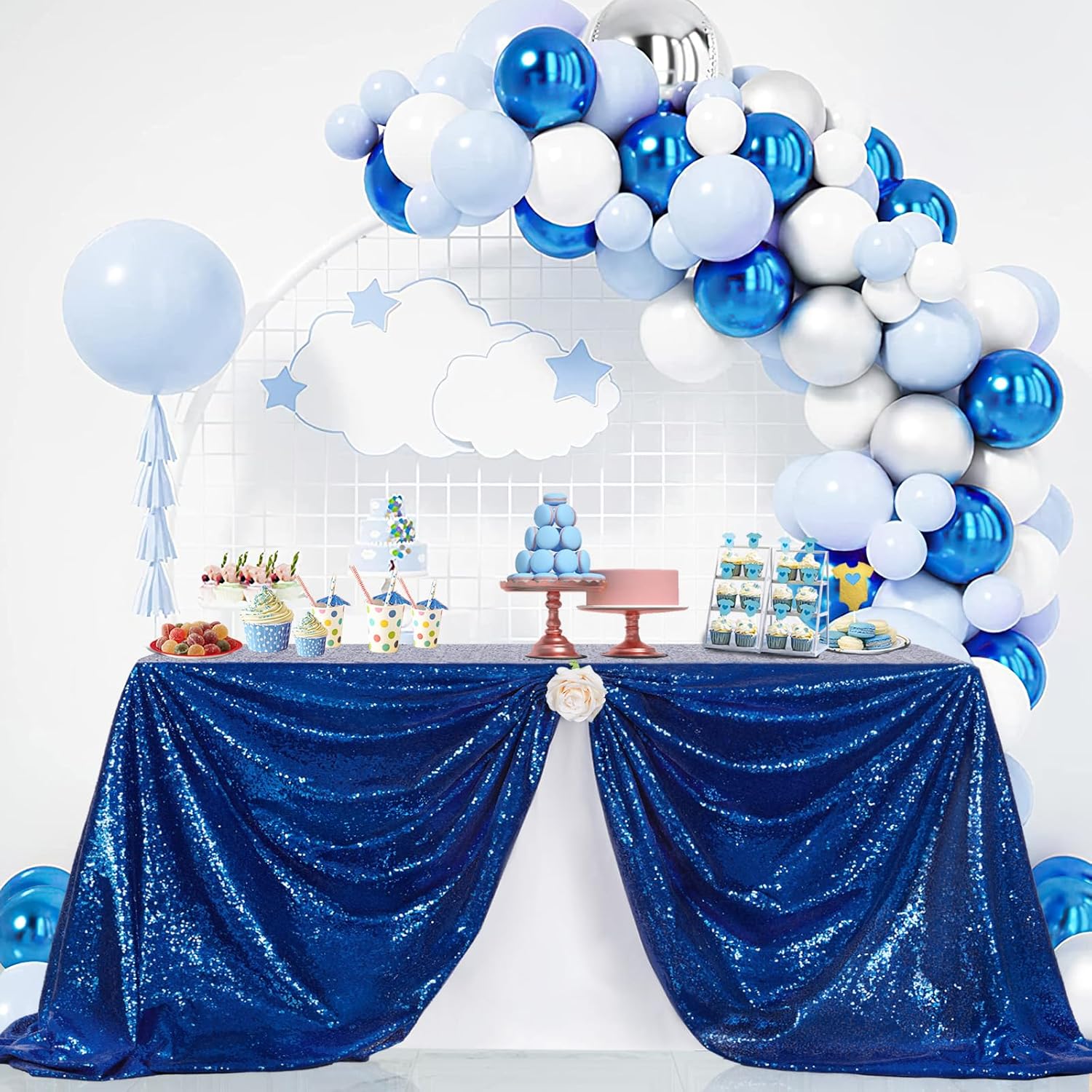 B-COOL Mantel rectangular de lentejuelas color azul rey brillante de lino con purpurina de 50 x 80 pulgadas para bodas, fiestas, banquetes, Día de