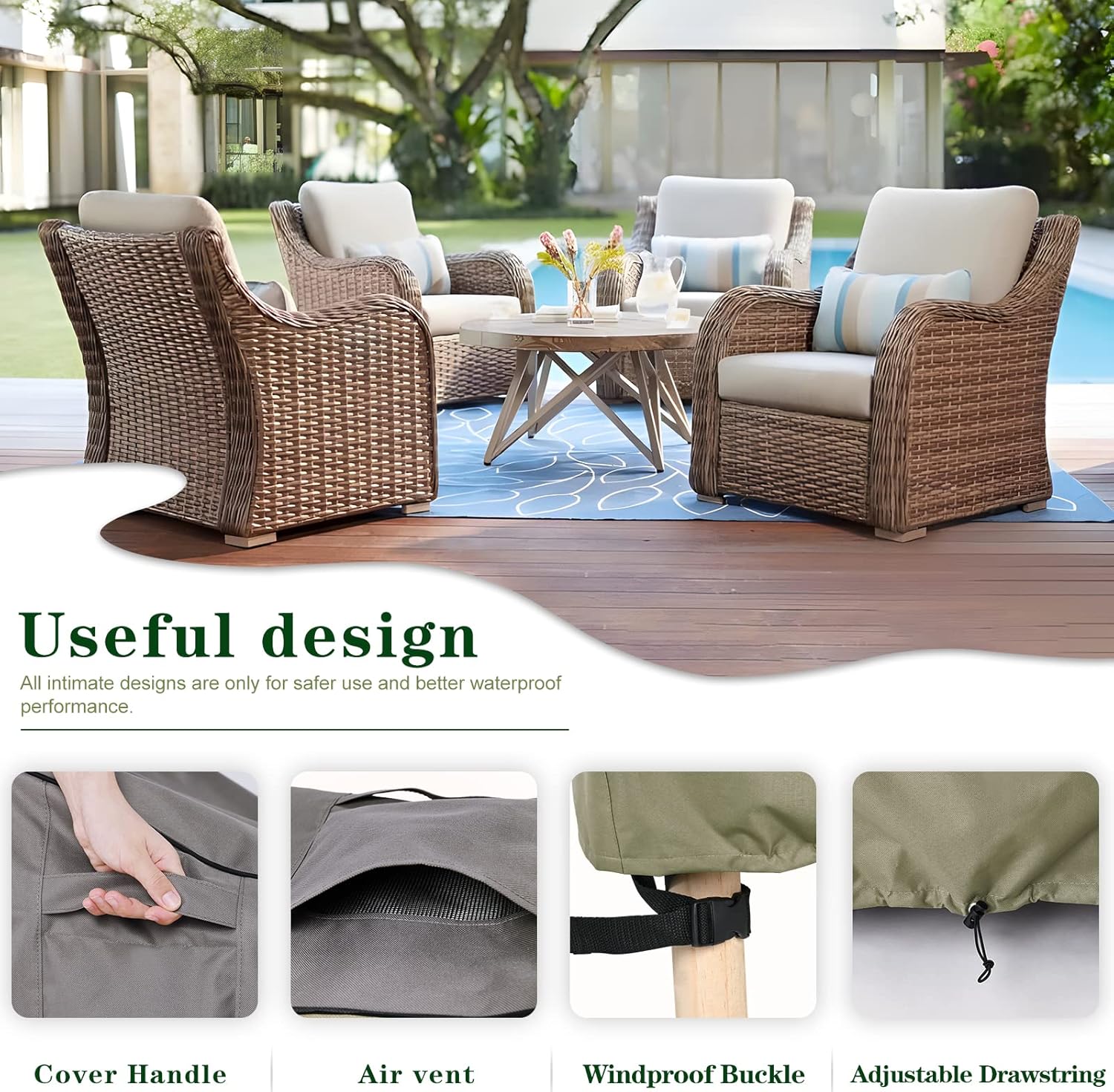 BRIVIC Fundas impermeables para muebles de patio, fundas para sillas de césped al aire libre, se adaptan a hasta 29 pulgadas de ancho x 30 pulgadas