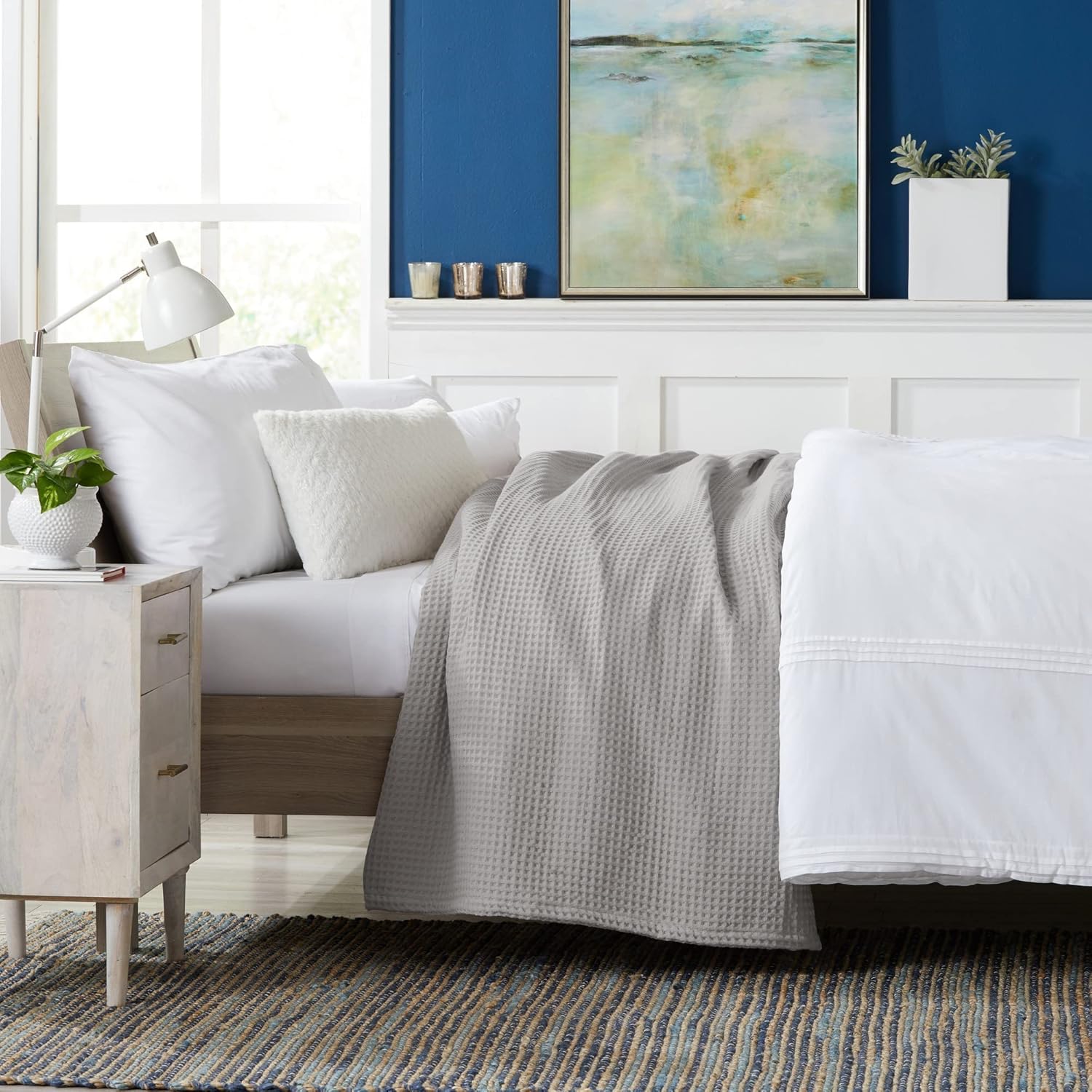 Manta de cama 100% algodón con tejido de gofre, suave, transpirable y ligera para todas las estaciones, perfecta para usar en capas, colección