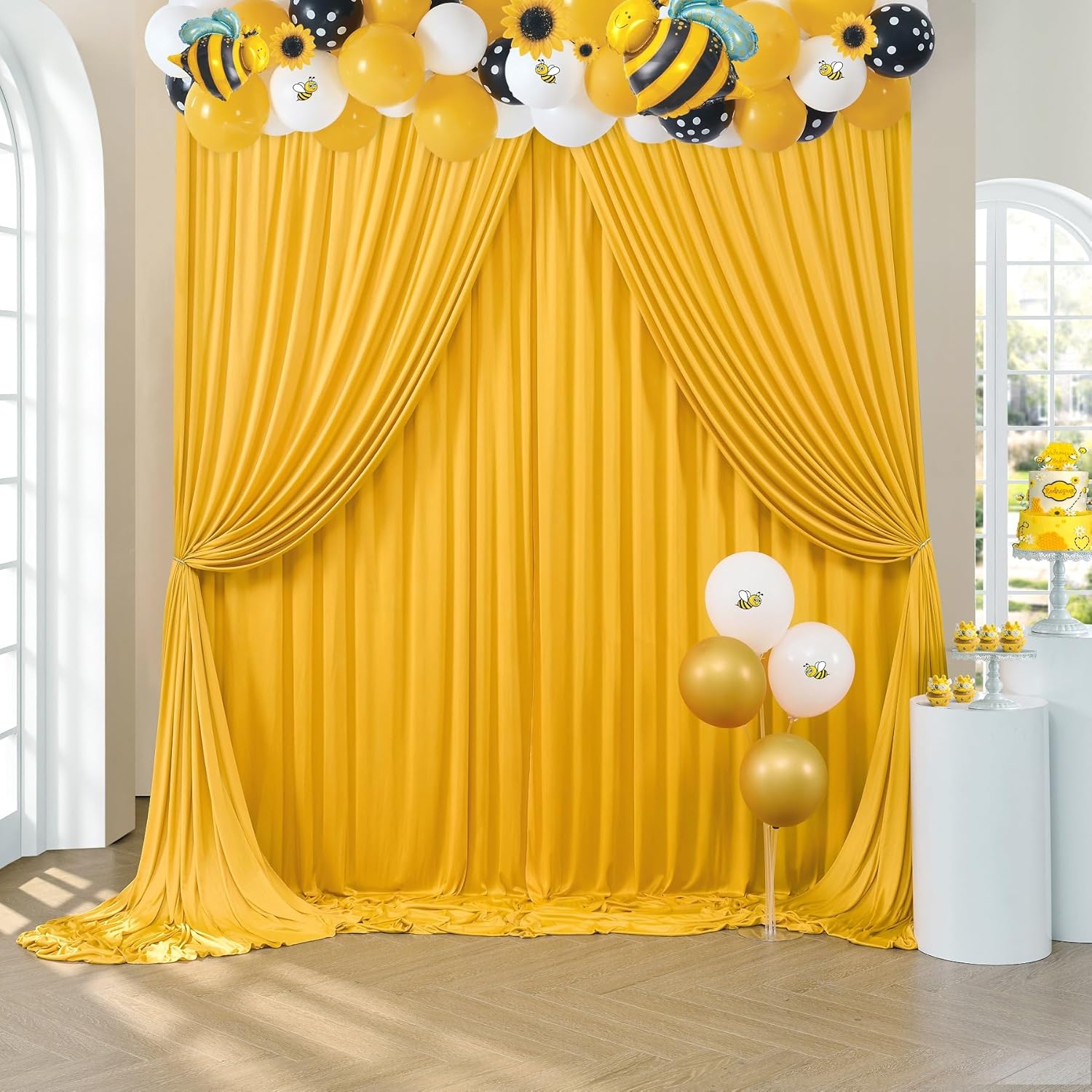 Paneles de cortina de fondo amarillo sin arrugas, de 10 x 10 pies, cortinas de fondo amarillo de poliéster, suministros de decoración del hogar para