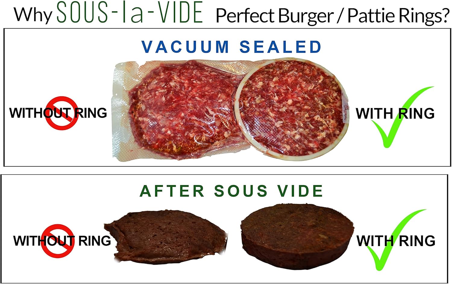 Sous Vide Perfect – Anillos de cocina de inmersión para hamburguesas y hamburguesas, juego de 6 (anillos de 13 libras)