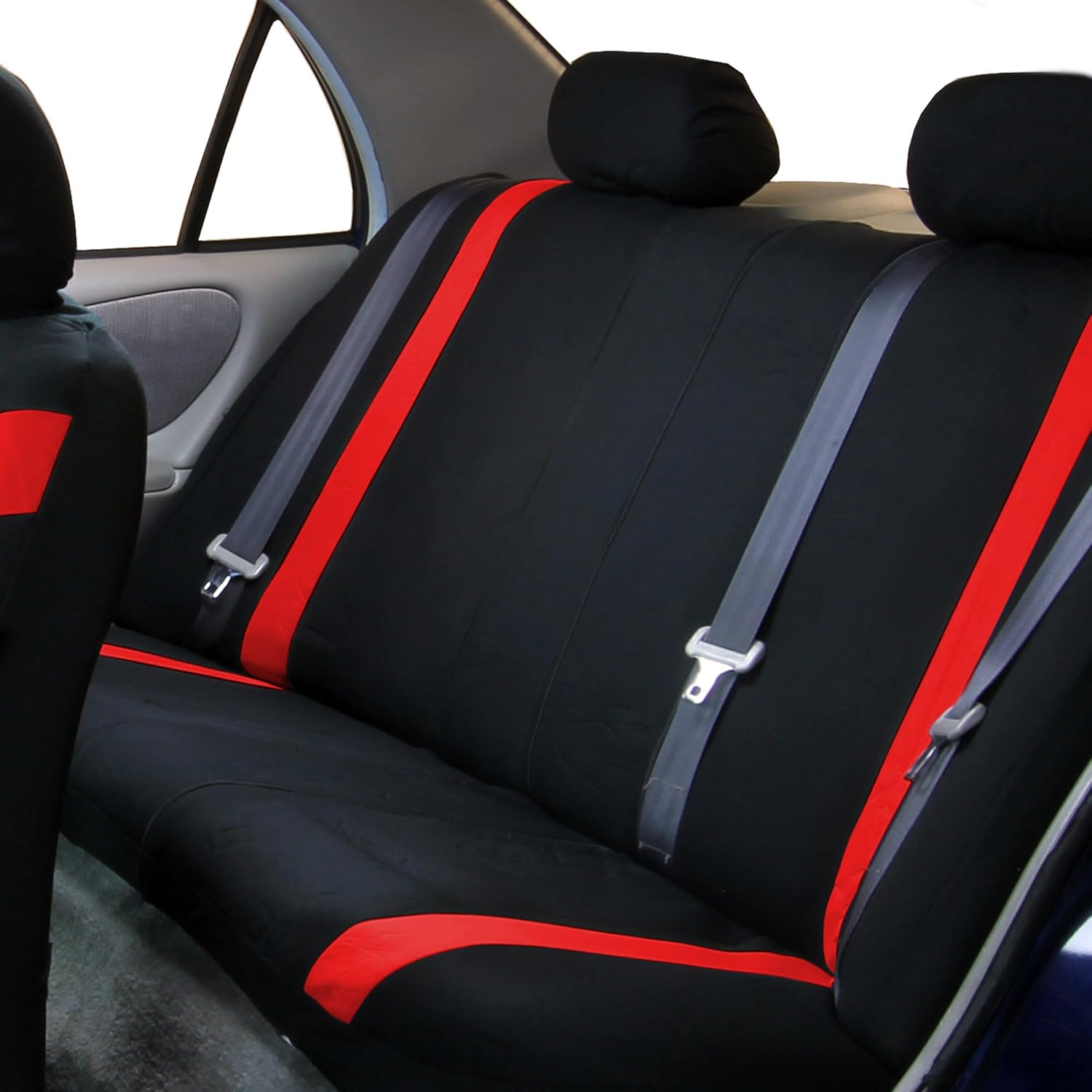 FH Group Cosmopolitan – Fundas de asiento de automóvil, protector rojo para bolsa de aire y fundas de asiento trasero divididas con alfombrillas de