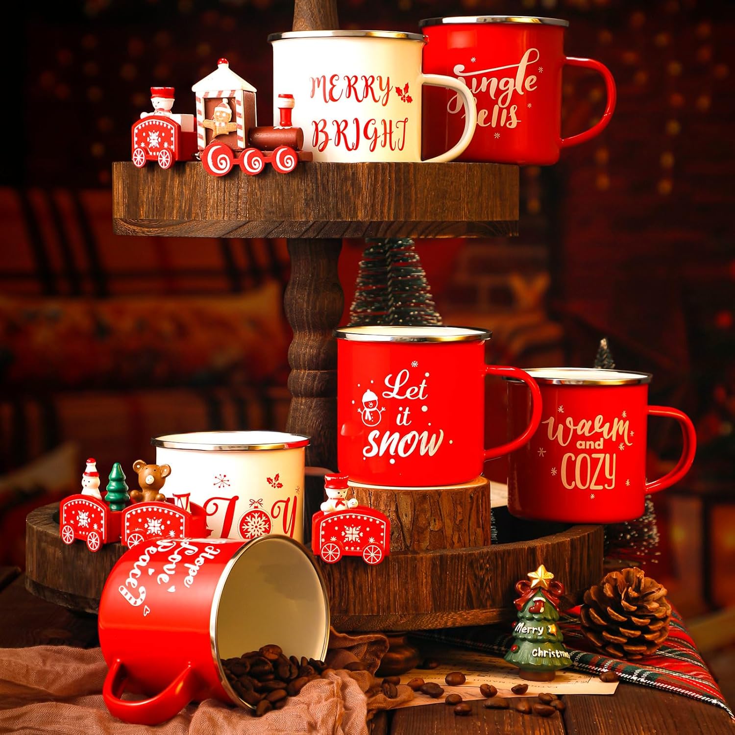 12 tazas de café de Navidad esmaltadas de invierno con citas de 12 onzas, tazas blancas y rojas, divertidas tazas de café de Navidad para mujeres,