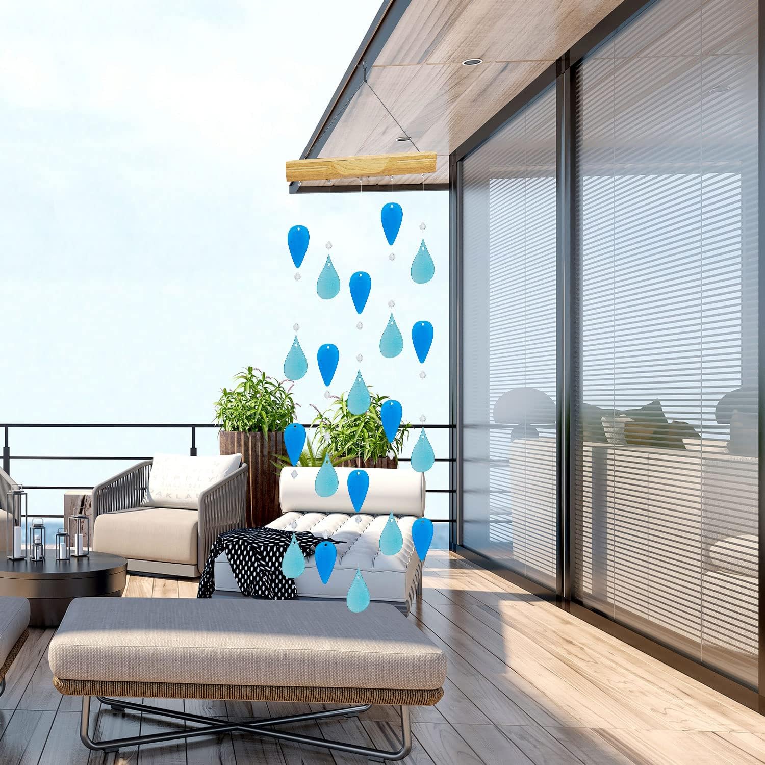 Topadorn Campanillas de viento decorativas con luz solar para el hogar, jardín y patio, decoración de campanillas de viento móviles de cristal azul