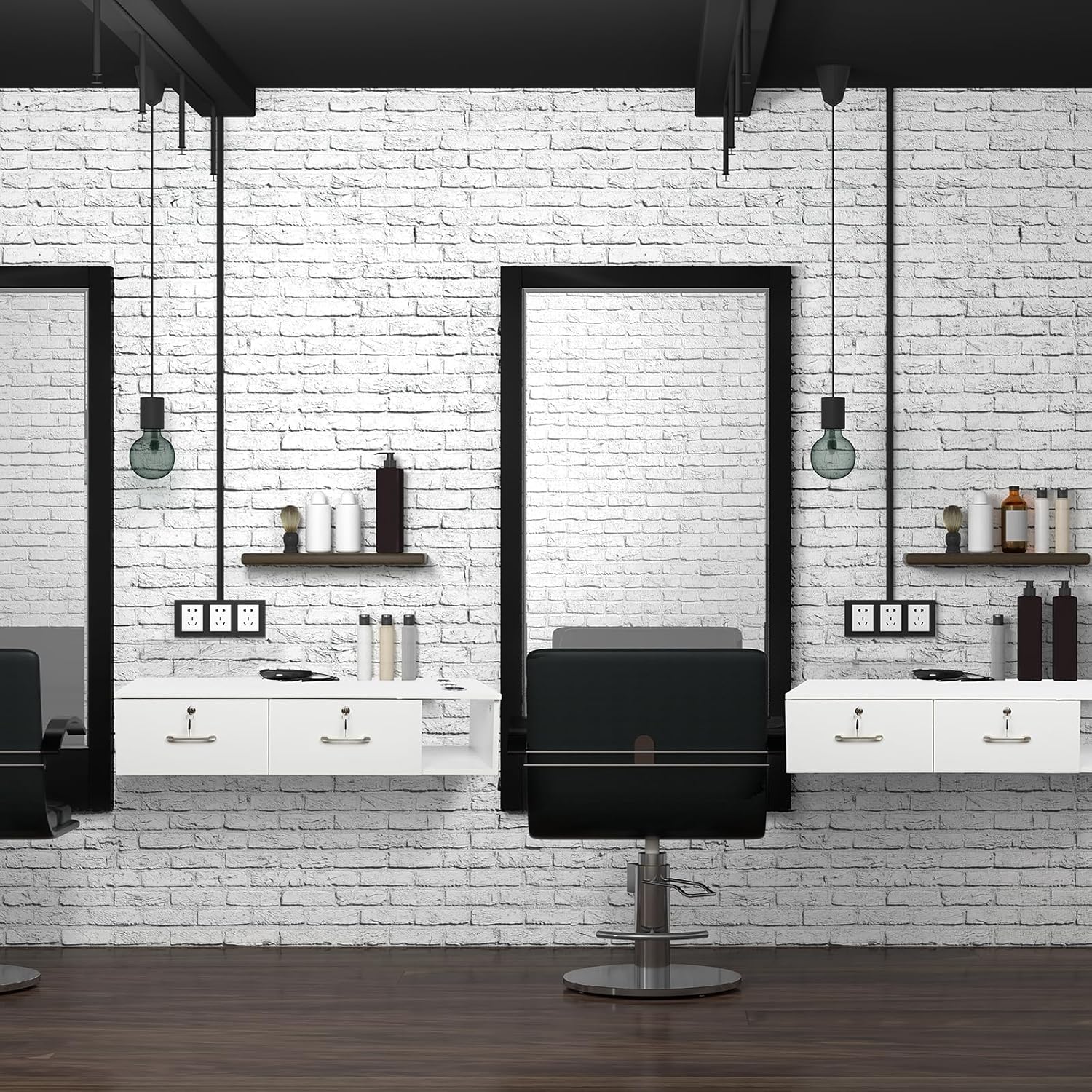 TOVRON Estación de peluquería de montaje en pared, organizador de almacenamiento de maquillaje blanco, para peluquería, belleza, spa, conjunto de