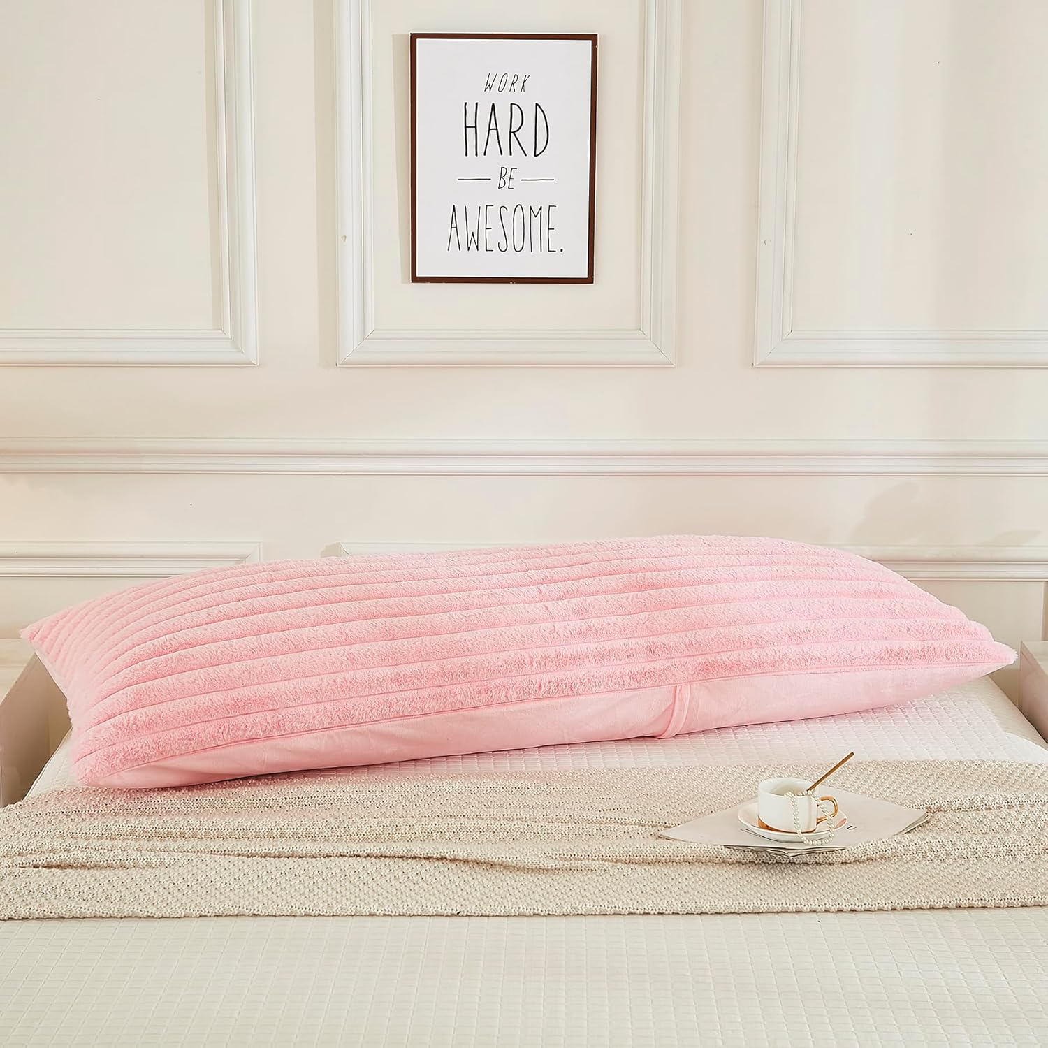 JAUXIO Funda de almohada de cuerpo esponjoso de piel sintética de lujo, funda de almohada decorativa de felpa a rayas, ultra suave y acogedora,
