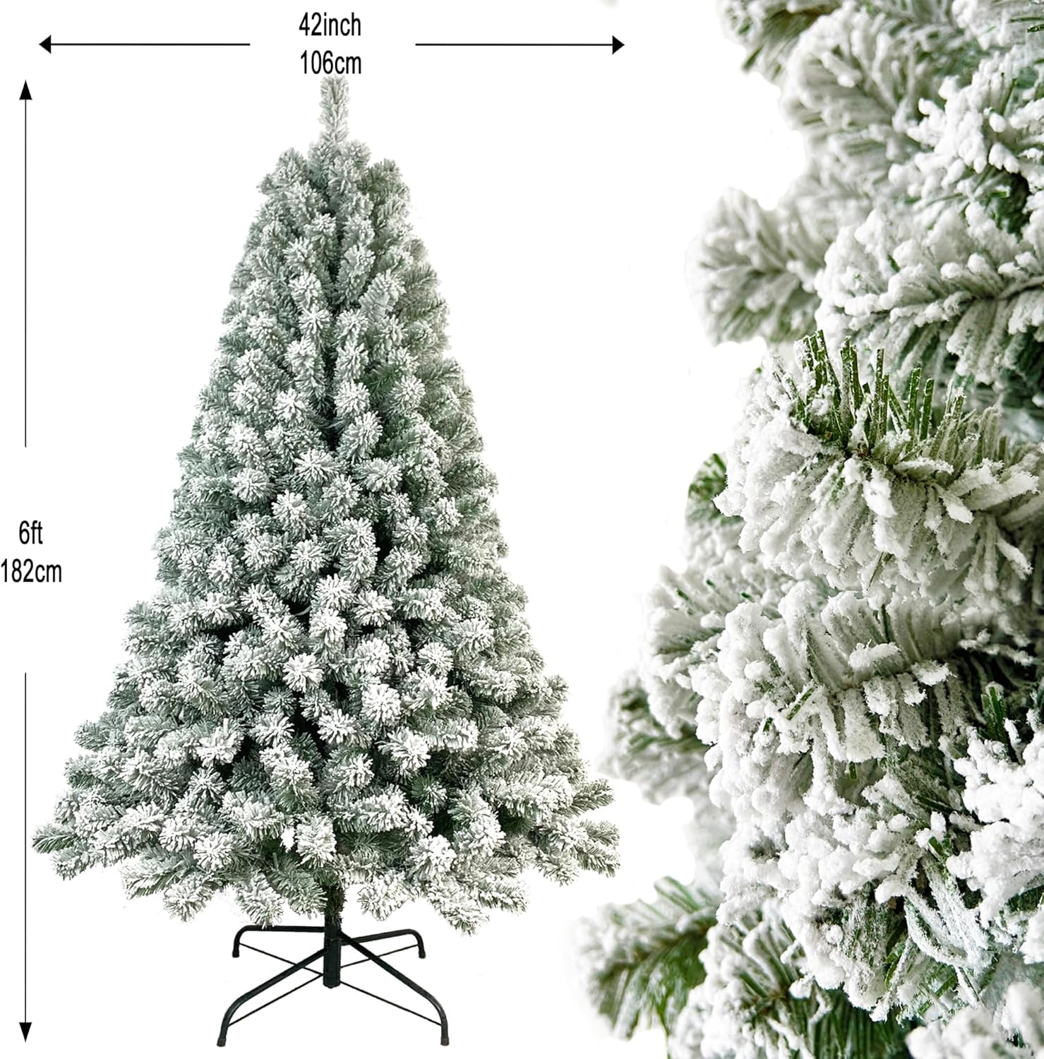 Árbol de Navidad artificial de pino de elwood flocado sin luz de 6 pies, decoración festiva