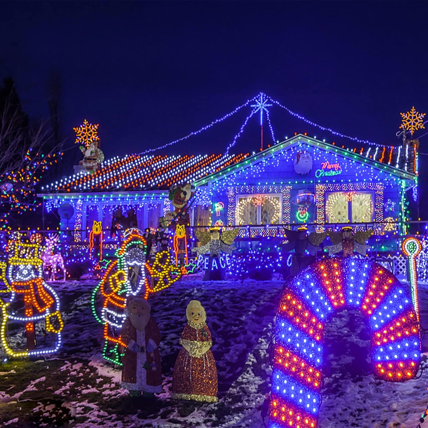 Luces de Navidad para exteriores  99 pies 1216 luces LED de carámbano al aire libre  Enchufe 8 modos de luces parpadeantes para decoraciones de