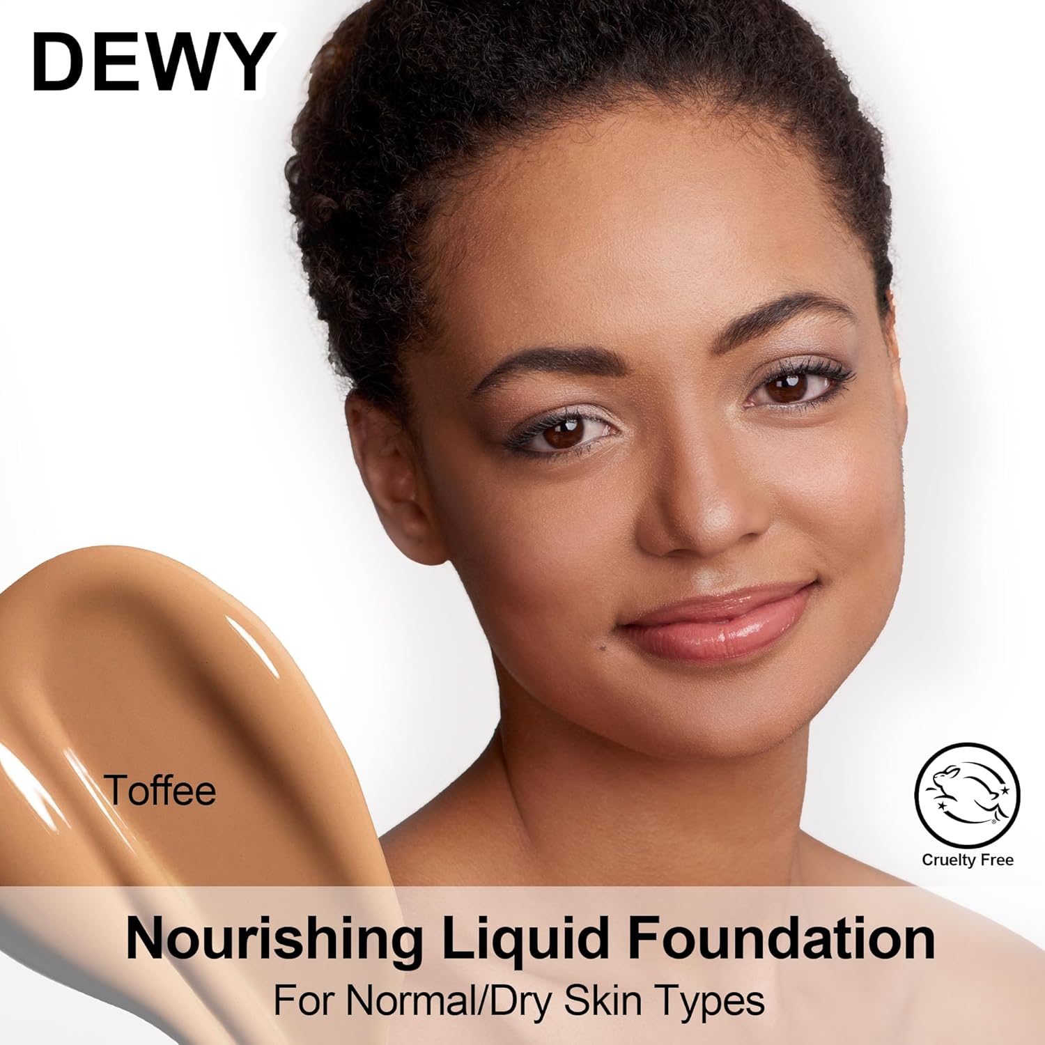 FV Maquillaje de base líquida Dewy, control de aceite, impermeable, de larga duración, para pieles normales y secas, cobertura media ligera, vegano