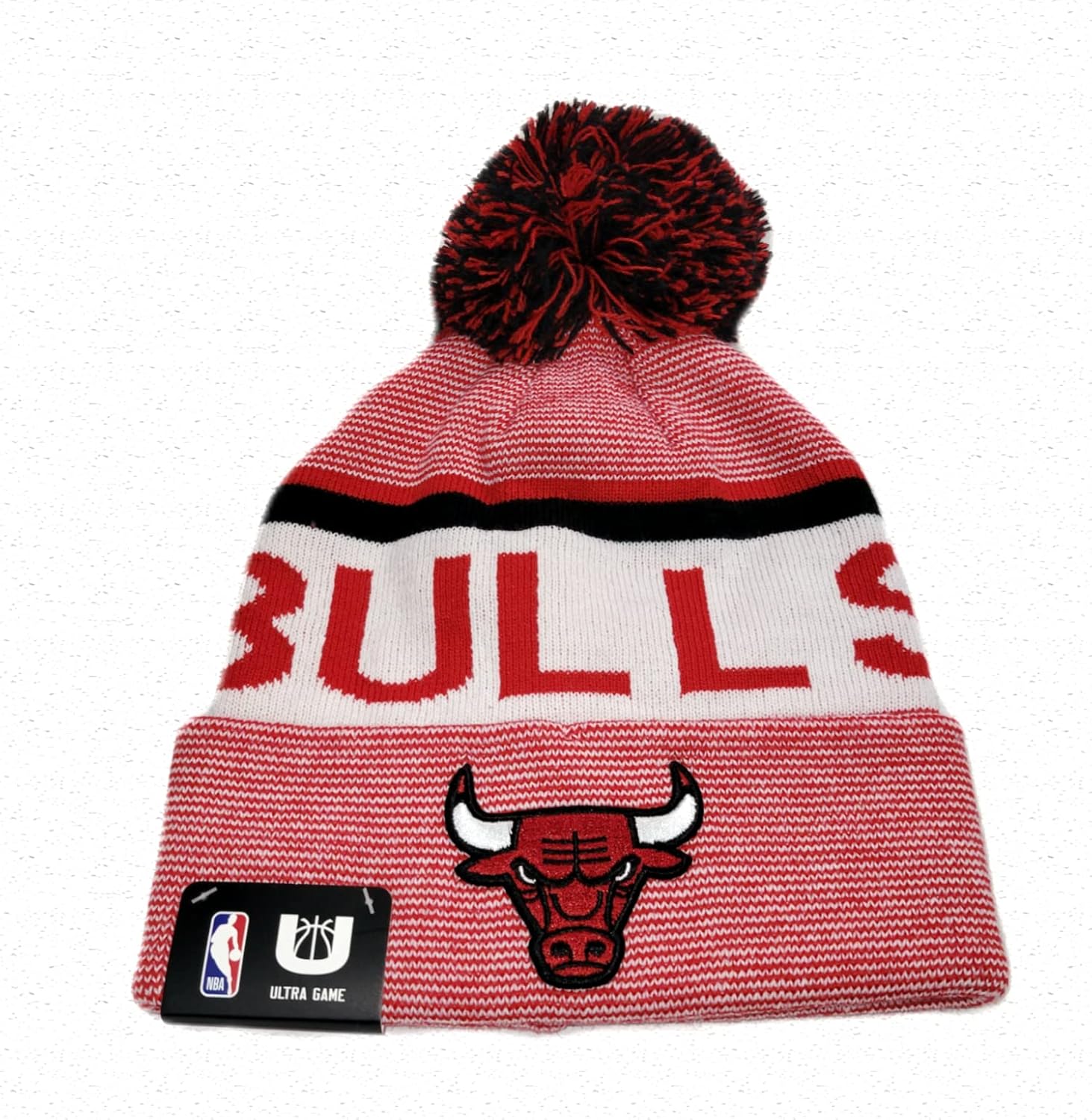 Ultra Game NBA Chicago Bulls – Gorro de punto con pompón, RojoBlancoNegro