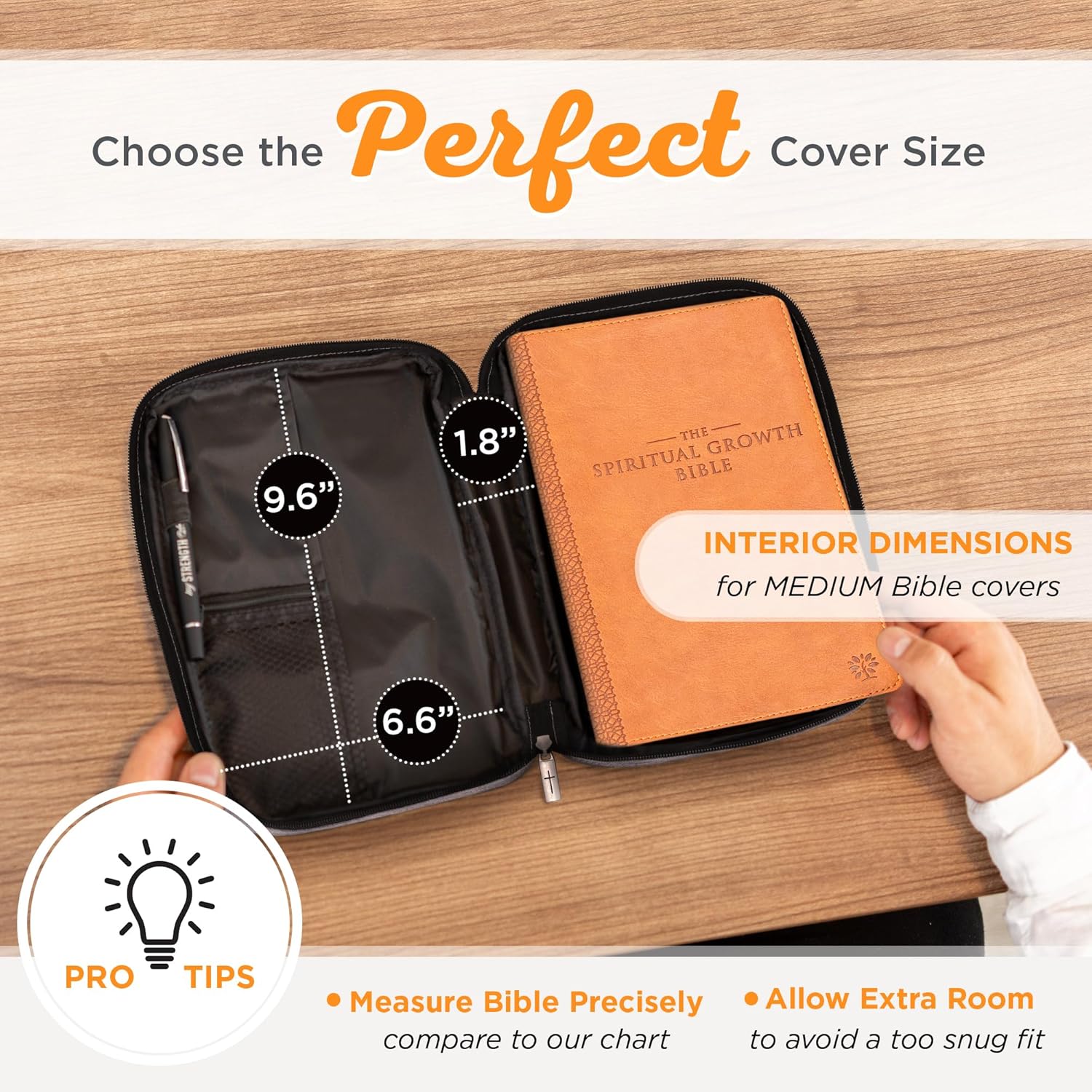 Funda de lona para hombres y mujeres con cremallera para Biblia o libro con asa.